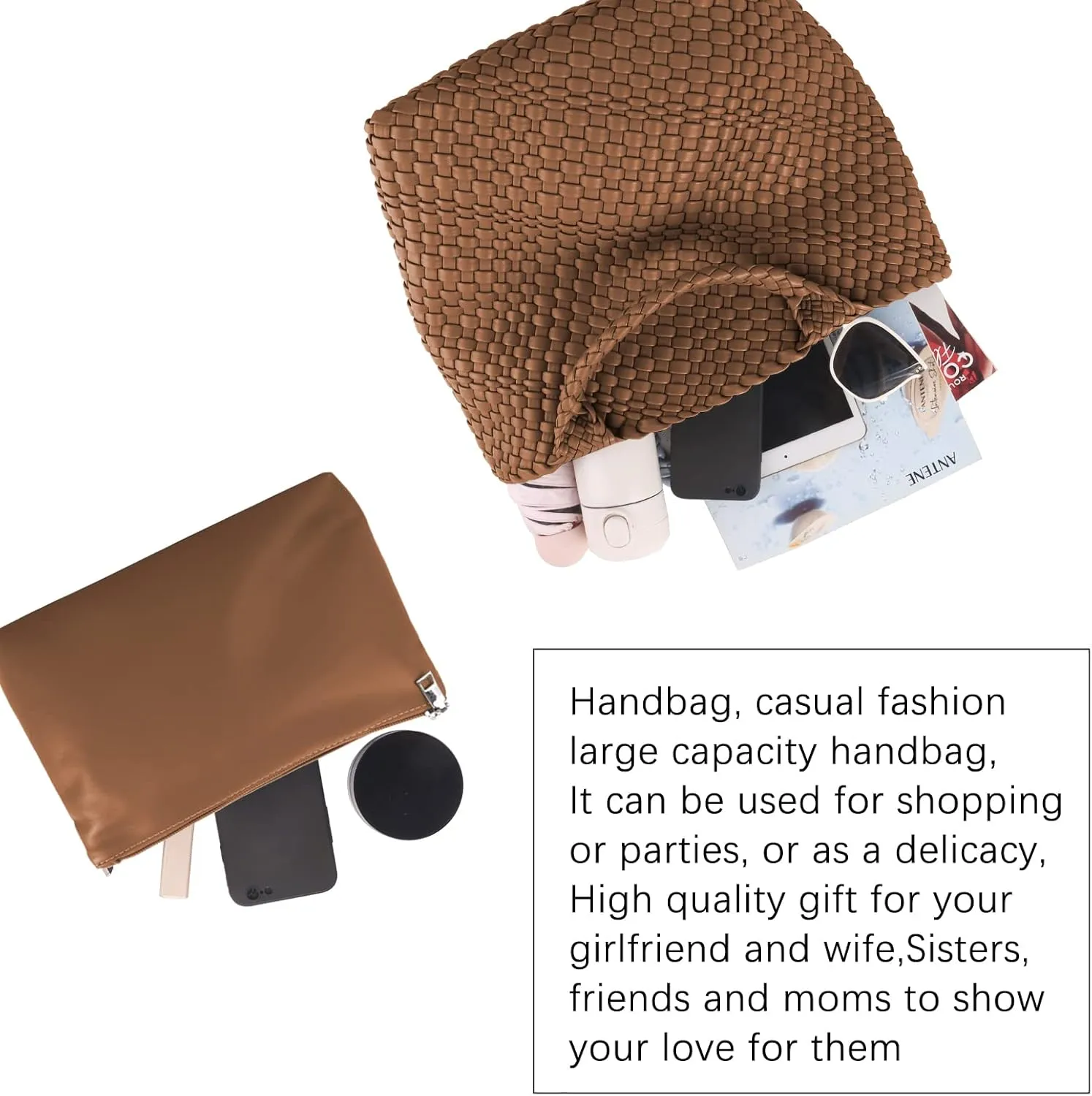 Woven Beach Tote Bag, Women Macaron Soft Leather Weave Handbag with Purse Top-handle Handbag for Work Travel