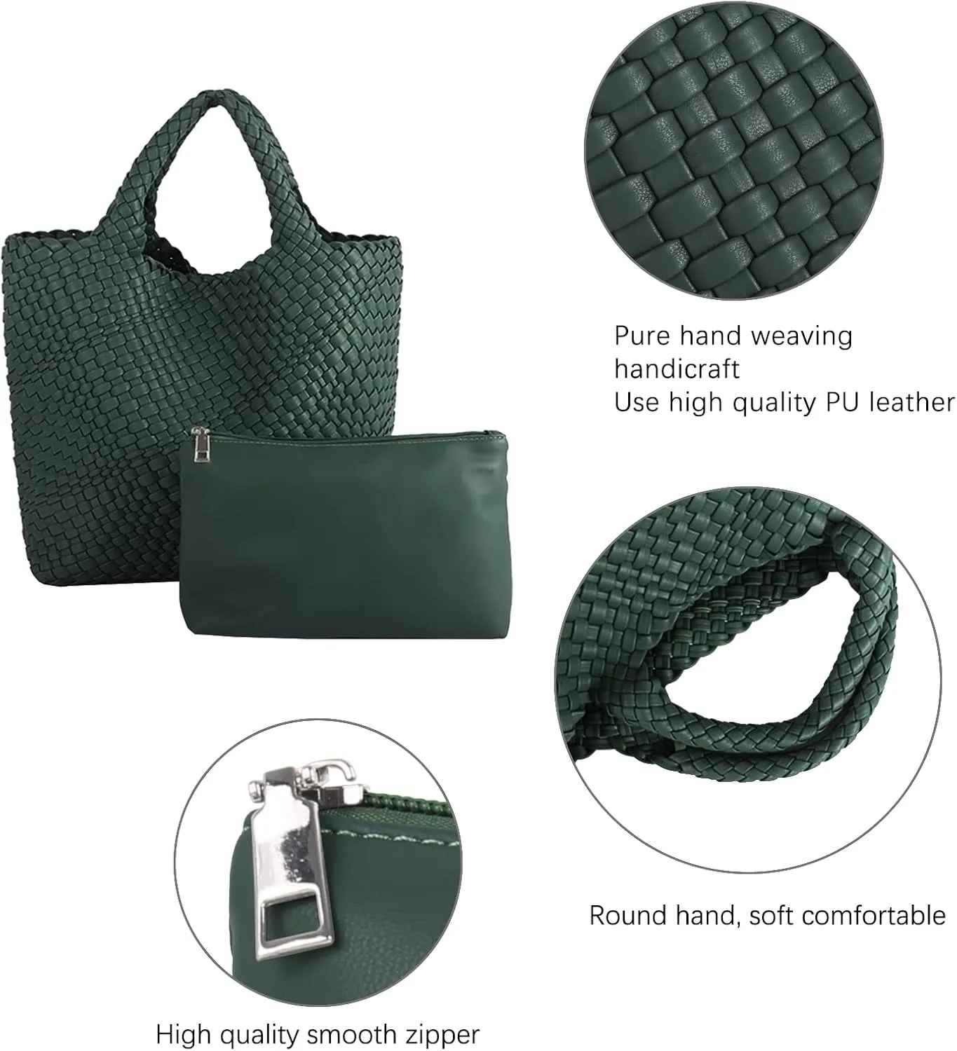 Woven Beach Tote Bag, Women Macaron Soft Leather Weave Handbag with Purse Top-handle Handbag for Work Travel