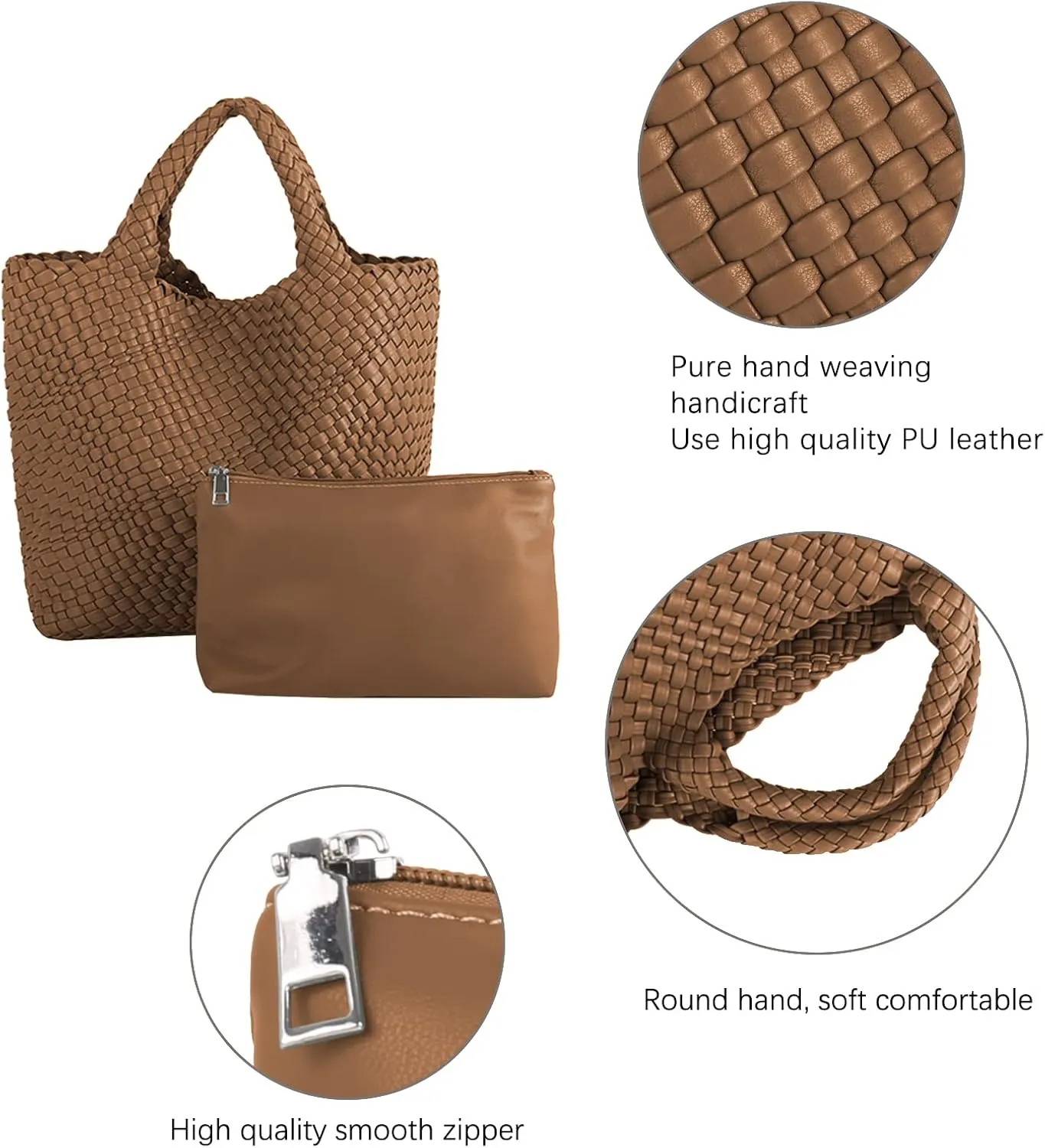 Woven Beach Tote Bag, Women Macaron Soft Leather Weave Handbag with Purse Top-handle Handbag for Work Travel