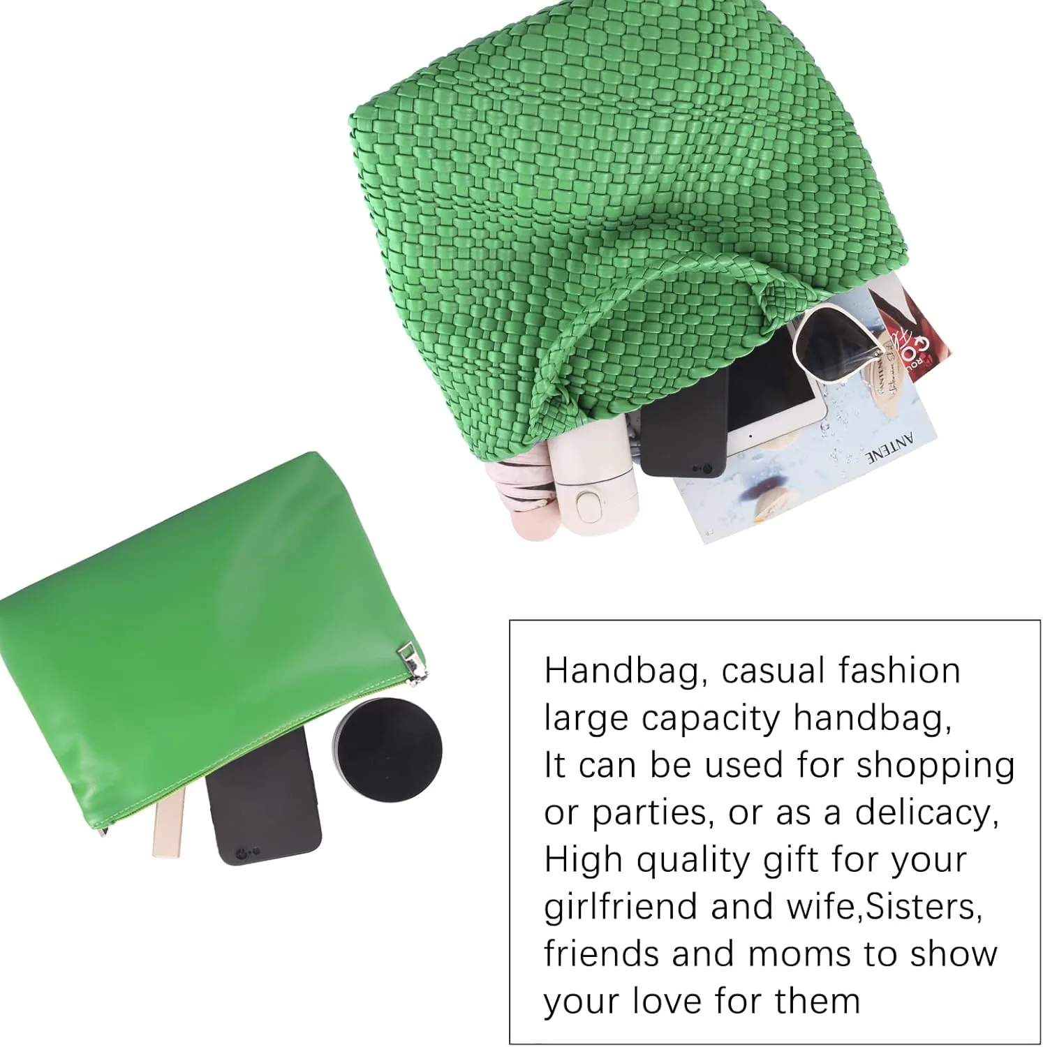 Woven Beach Tote Bag, Women Macaron Soft Leather Weave Handbag with Purse Top-handle Handbag for Work Travel