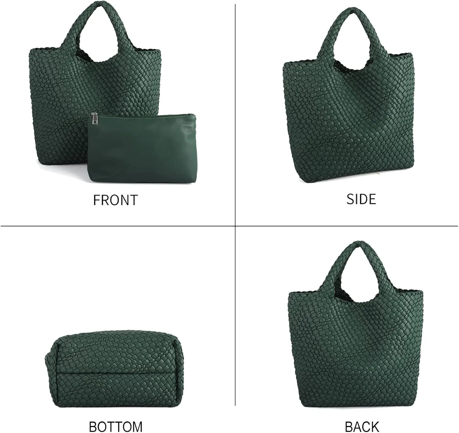 Woven Beach Tote Bag, Women Macaron Soft Leather Weave Handbag with Purse Top-handle Handbag for Work Travel