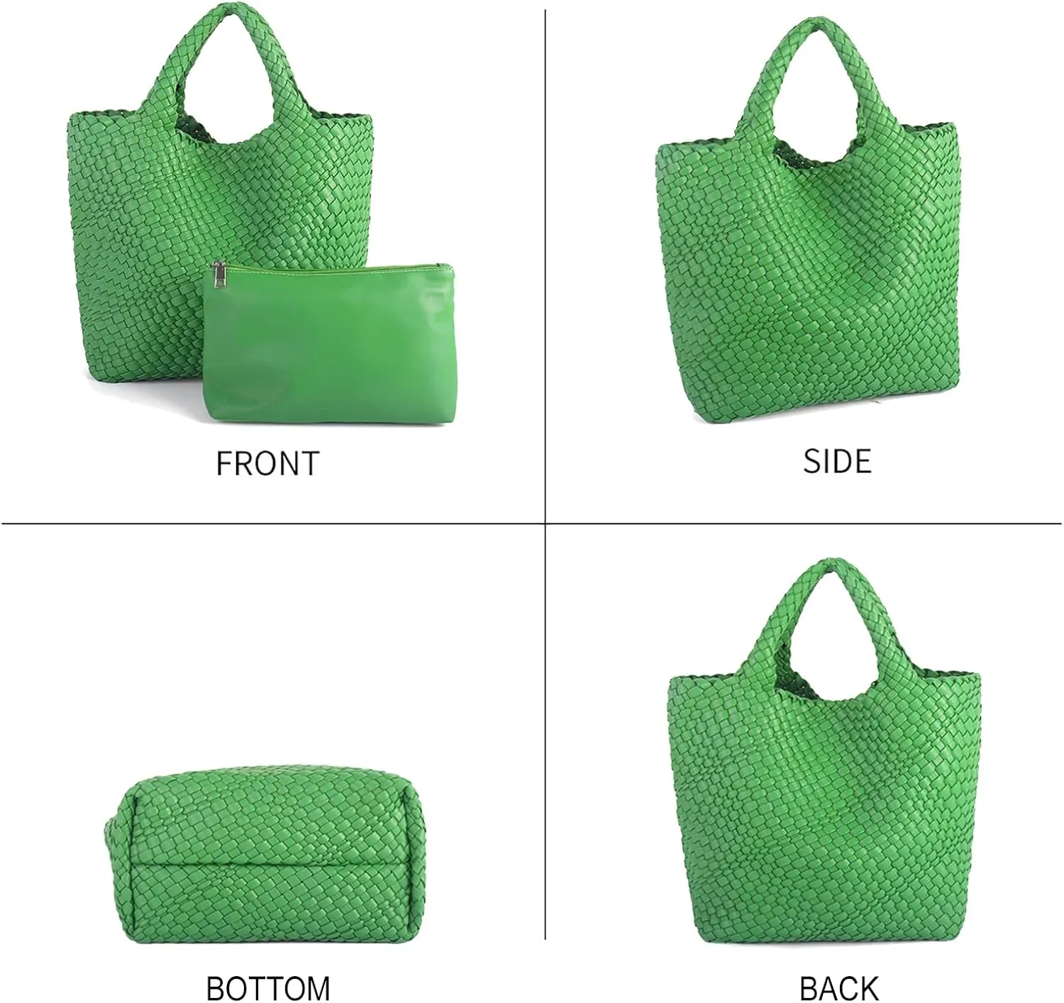 Woven Beach Tote Bag, Women Macaron Soft Leather Weave Handbag with Purse Top-handle Handbag for Work Travel