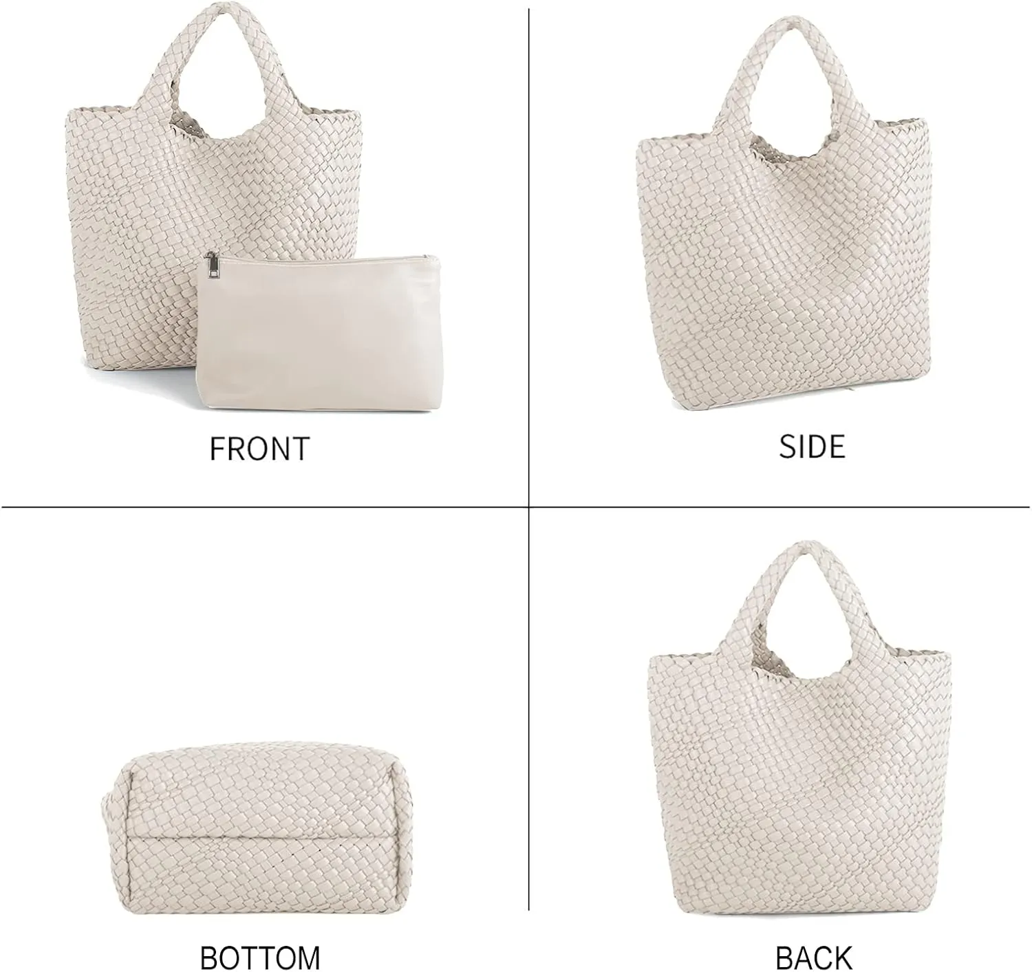 Woven Beach Tote Bag, Women Macaron Soft Leather Weave Handbag with Purse Top-handle Handbag for Work Travel