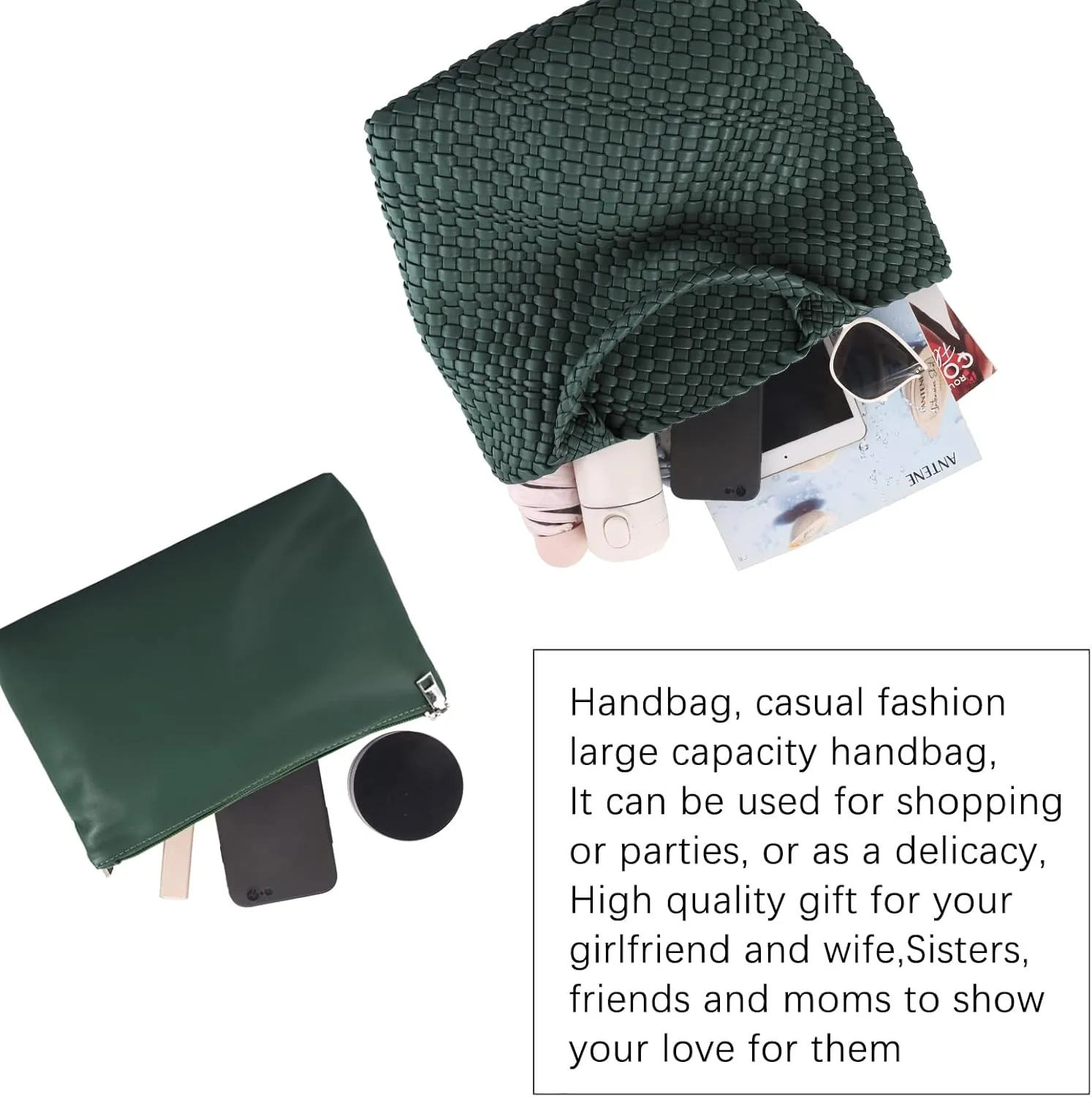 Woven Beach Tote Bag, Women Macaron Soft Leather Weave Handbag with Purse Top-handle Handbag for Work Travel
