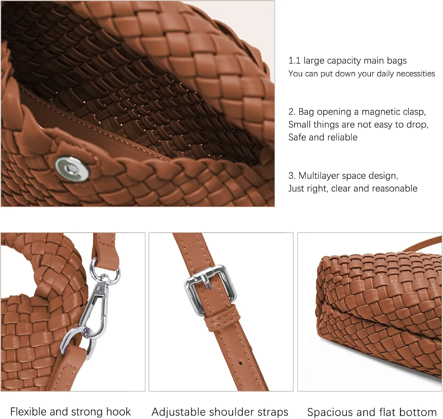 Woven Crossbody Bag Small Tote Cute Purse for Women,Top Handle Handbag Pu Leather Shoulderbag with Detachable Strap
