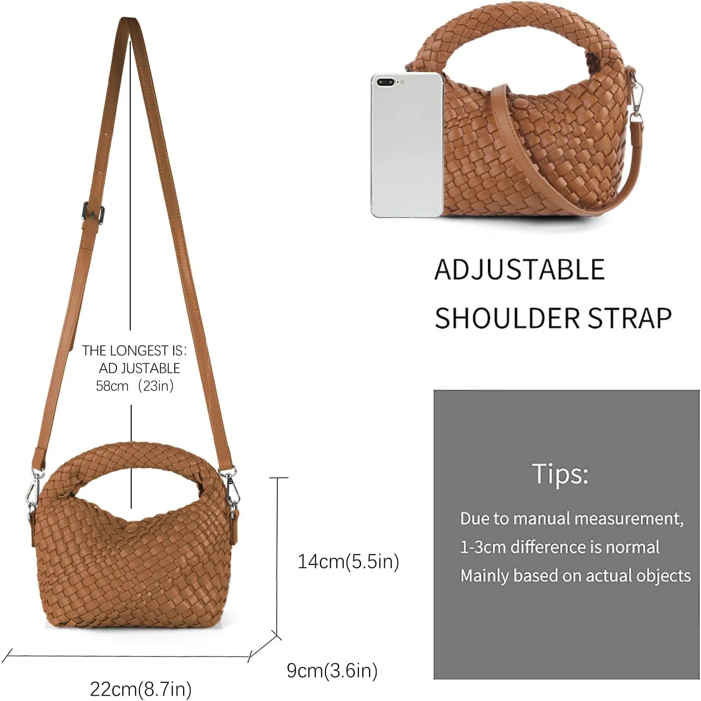 Woven Crossbody Bag Small Tote Cute Purse for Women,Top Handle Handbag Pu Leather Shoulderbag with Detachable Strap