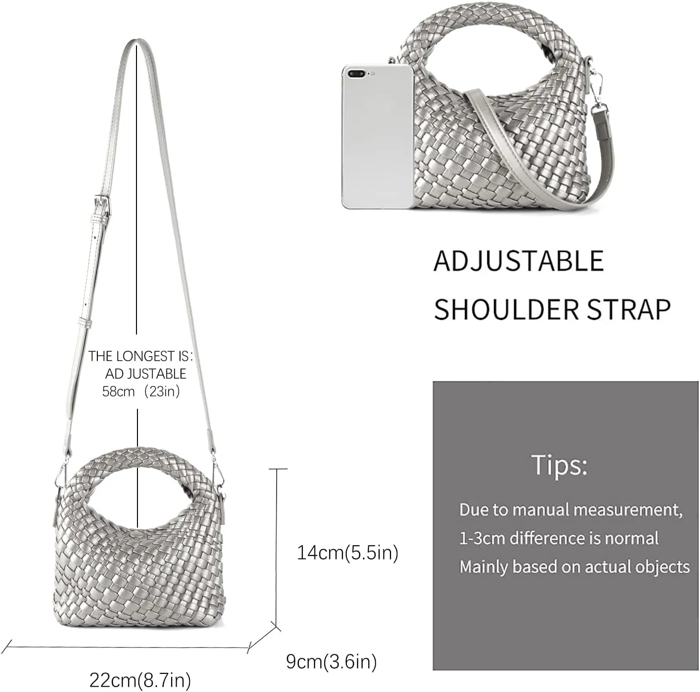 Woven Crossbody Bag Small Tote Cute Purse for Women,Top Handle Handbag Pu Leather Shoulderbag with Detachable Strap