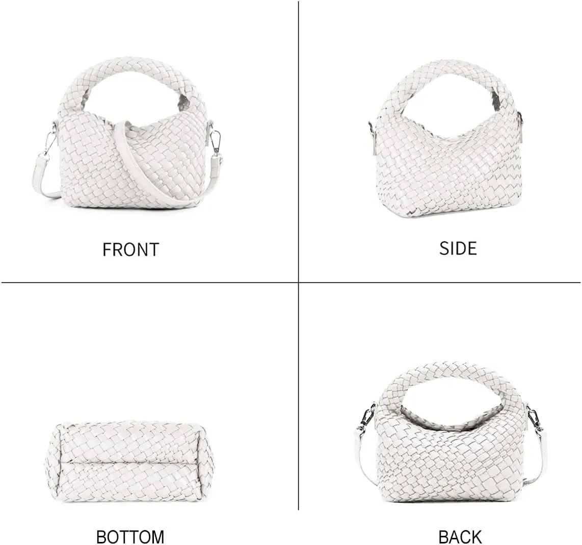 Woven Crossbody Bag Small Tote Cute Purse for Women,Top Handle Handbag Pu Leather Shoulderbag with Detachable Strap
