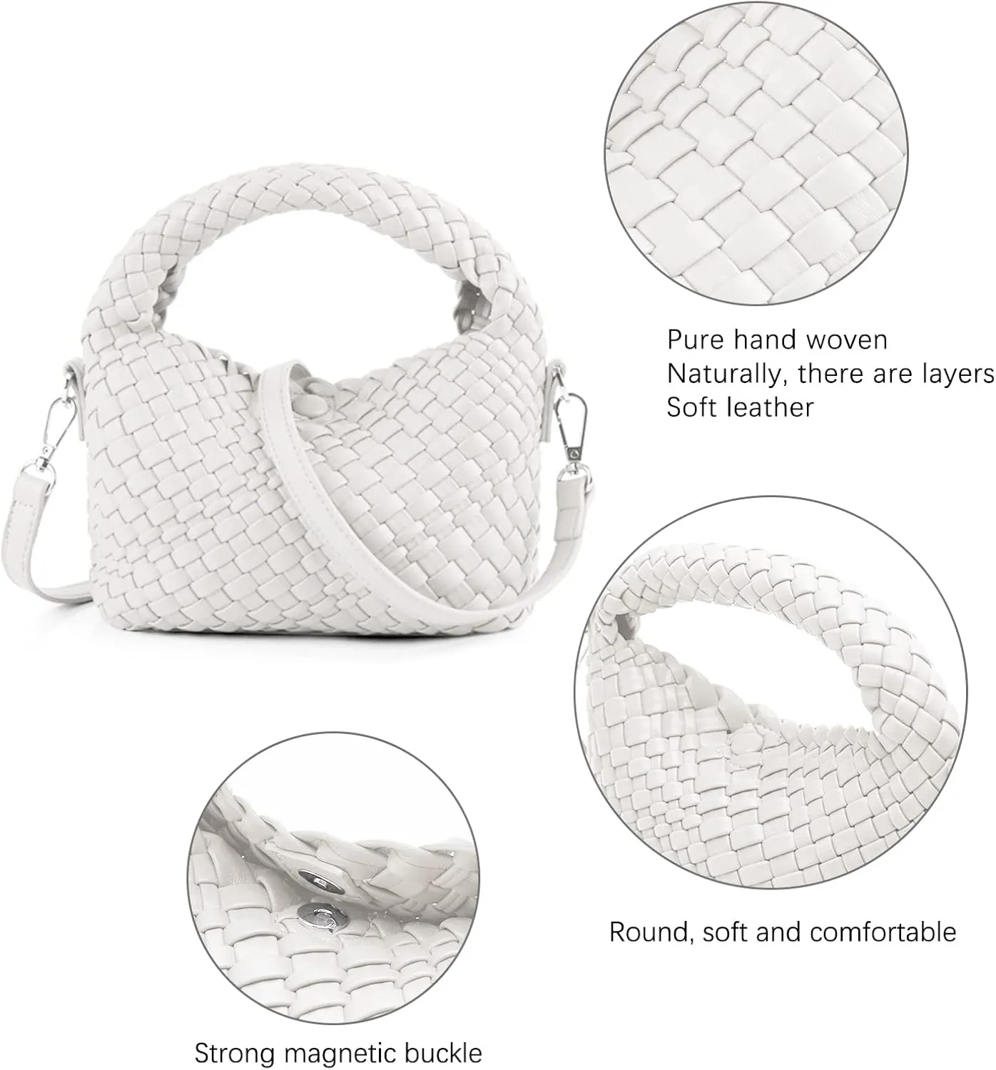 Woven Crossbody Bag Small Tote Cute Purse for Women,Top Handle Handbag Pu Leather Shoulderbag with Detachable Strap