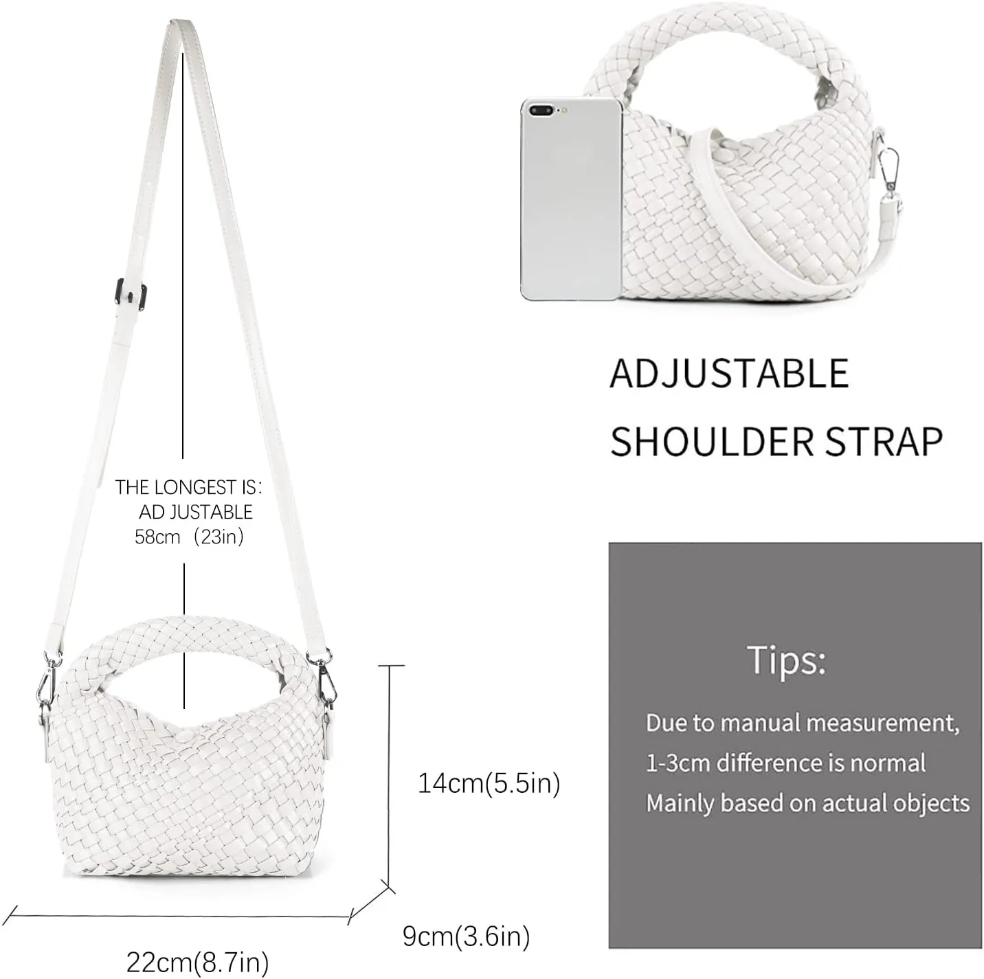 Woven Crossbody Bag Small Tote Cute Purse for Women,Top Handle Handbag Pu Leather Shoulderbag with Detachable Strap