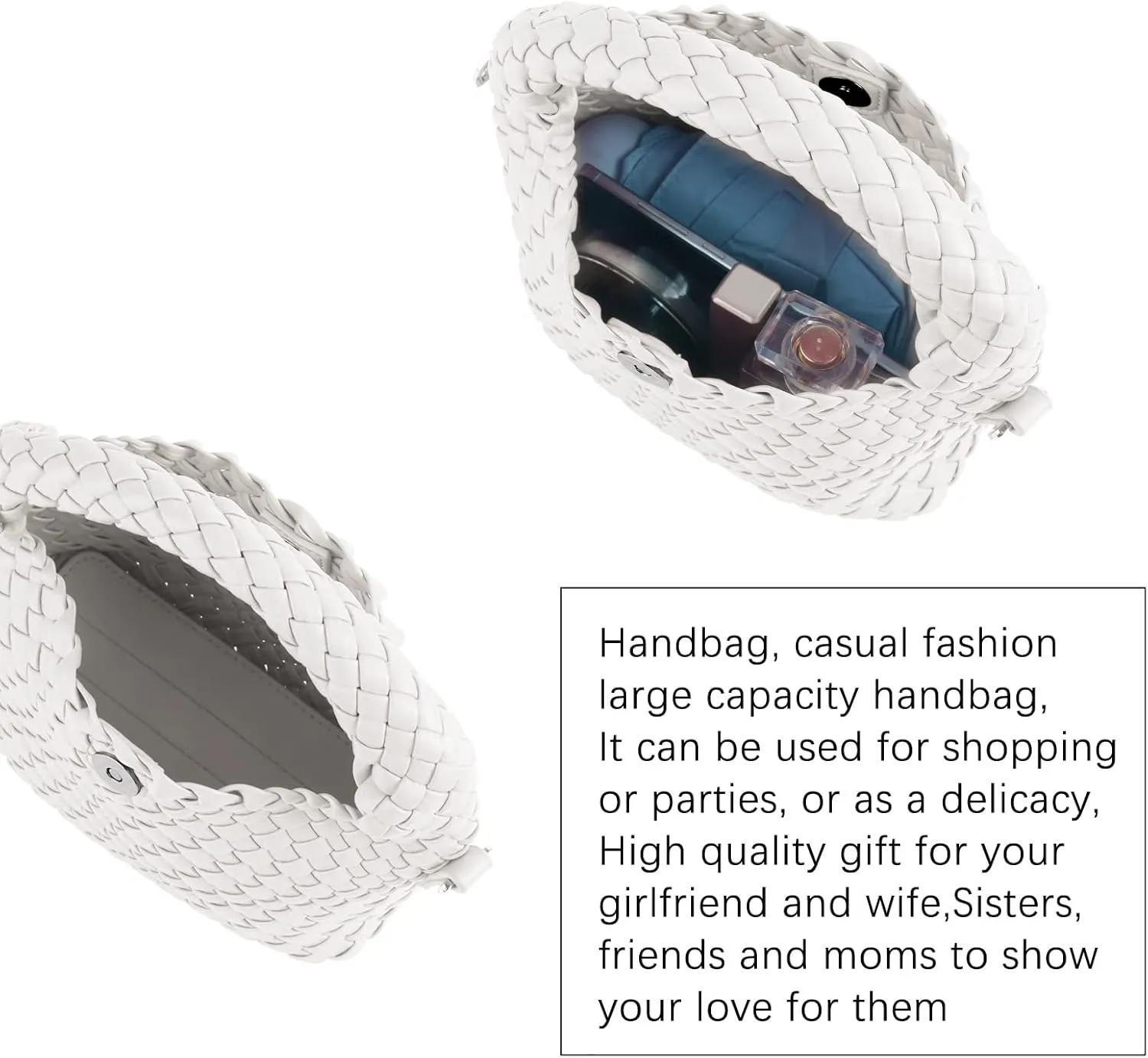 Woven Crossbody Bag Small Tote Cute Purse for Women,Top Handle Handbag Pu Leather Shoulderbag with Detachable Strap