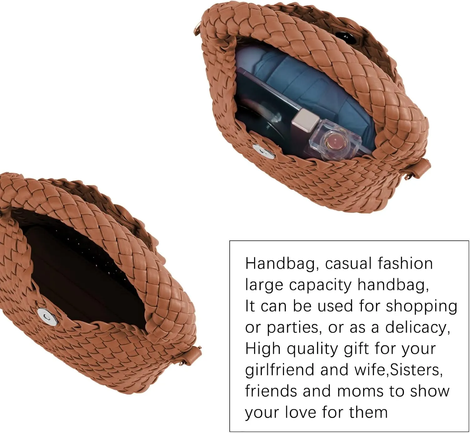 Woven Crossbody Bag Small Tote Cute Purse for Women,Top Handle Handbag Pu Leather Shoulderbag with Detachable Strap