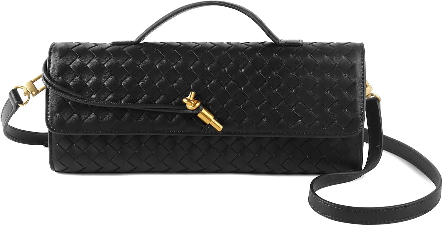 Woven Handbag for Women Evening Bag, Woven Leather Shoulder Handbag Clutch Purse Casual Tote Bags