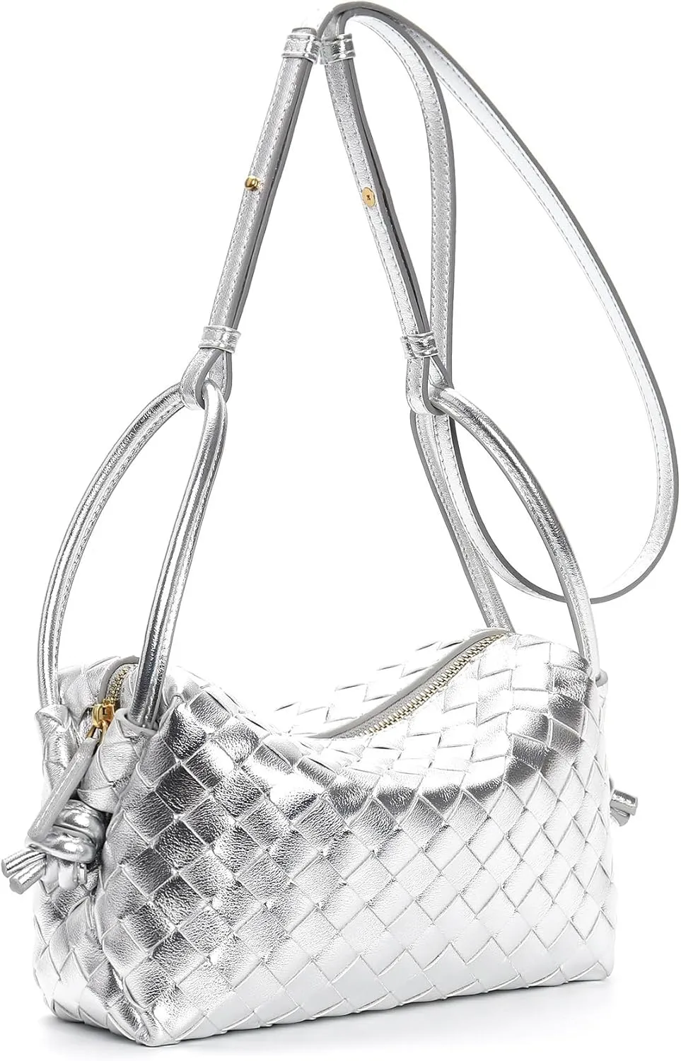 Woven Leather Crossbody Bag, Small Shoulder Purse with Adjustable Strap