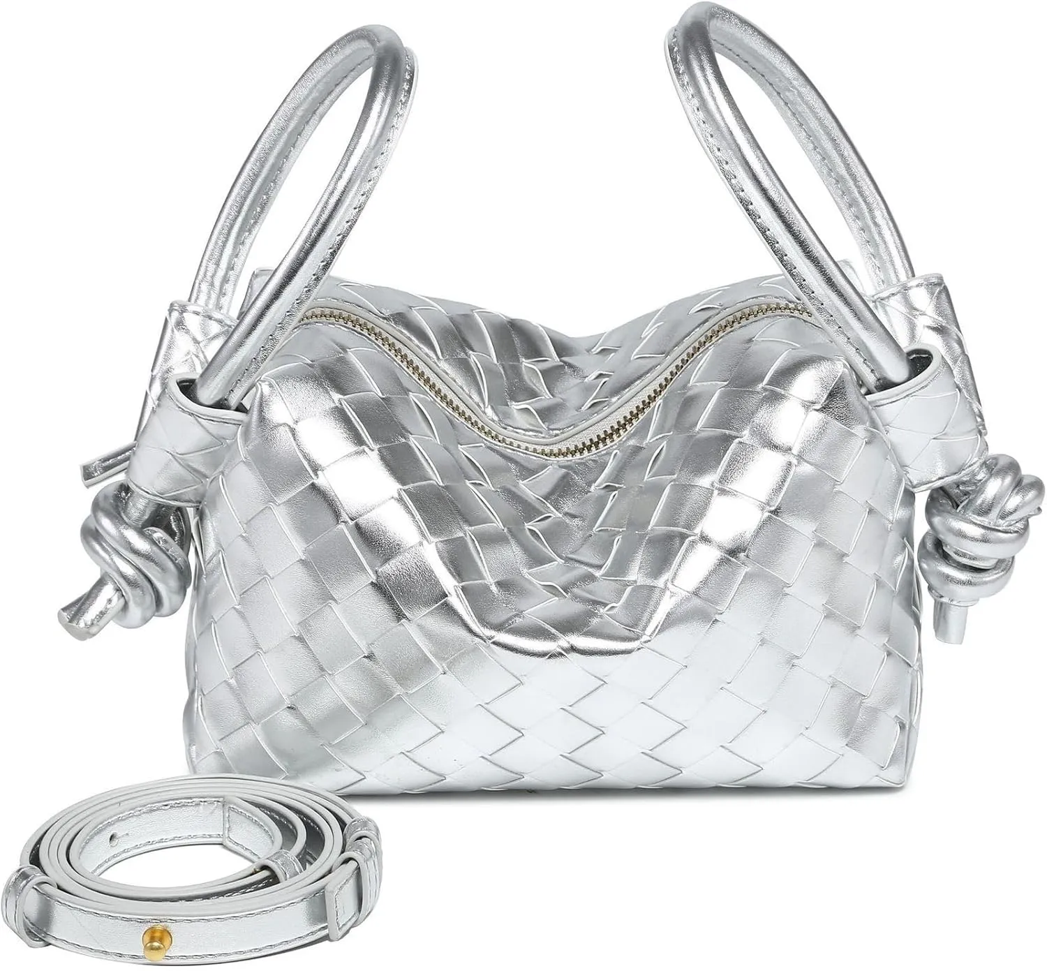 Woven Leather Crossbody Bag, Small Shoulder Purse with Adjustable Strap