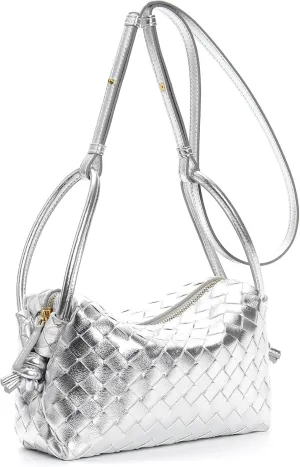 Woven Leather Crossbody Bag, Small Shoulder Purse with Adjustable Strap