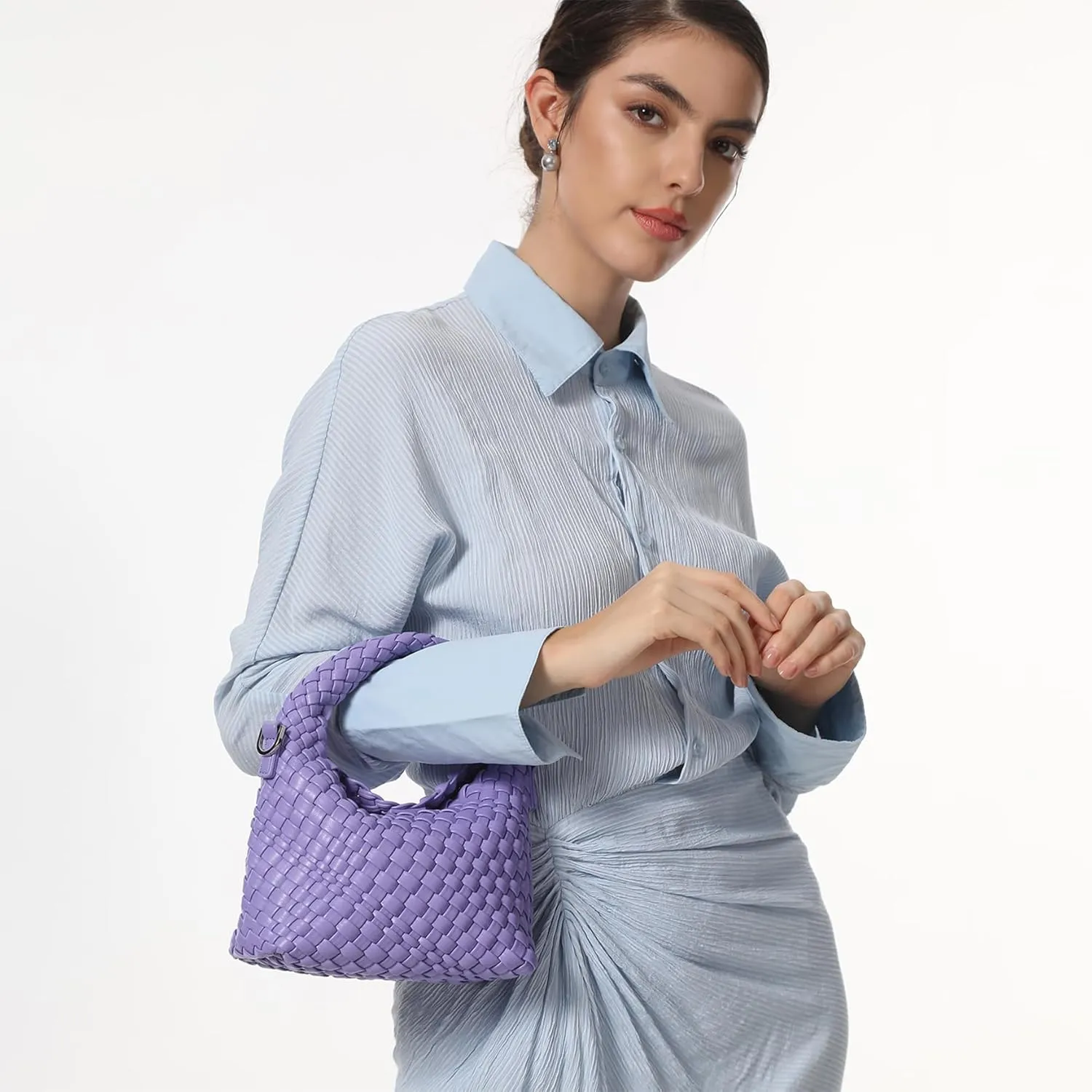 Woven Purse For Women, Small Crossbody Tote Bag with Detachable Shoulder Strap, Girls Top Handle Handbag