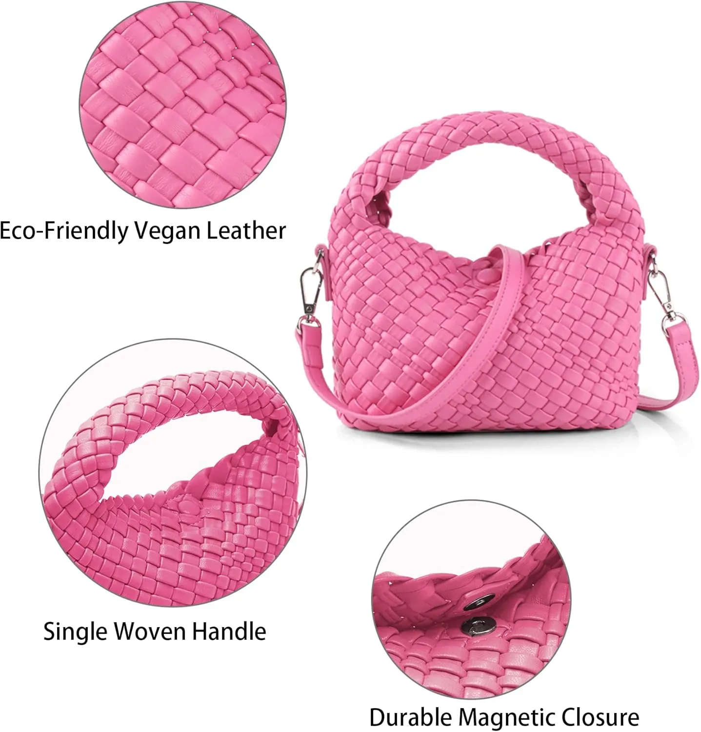 Woven Purse For Women, Small Crossbody Tote Bag with Detachable Shoulder Strap, Girls Top Handle Handbag