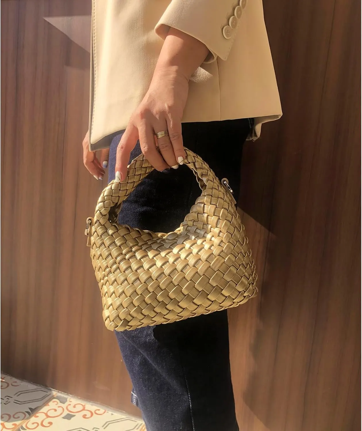 Woven Purse For Women, Small Crossbody Tote Bag with Detachable Shoulder Strap, Girls Top Handle Handbag
