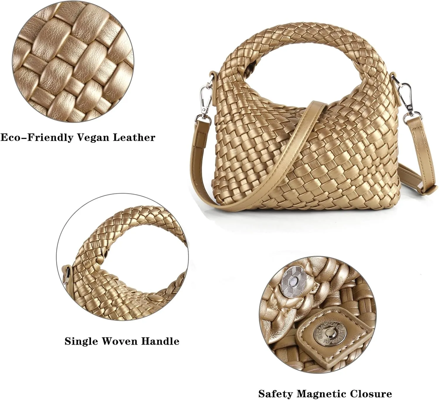 Woven Purse For Women, Small Crossbody Tote Bag with Detachable Shoulder Strap, Girls Top Handle Handbag