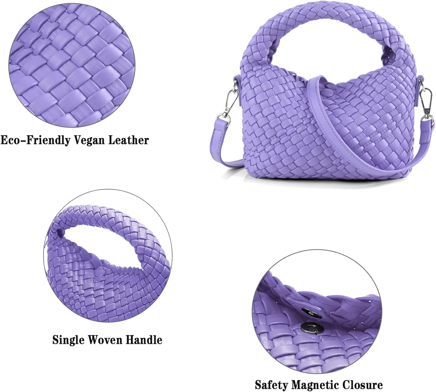 Woven Purse For Women, Small Crossbody Tote Bag with Detachable Shoulder Strap, Girls Top Handle Handbag