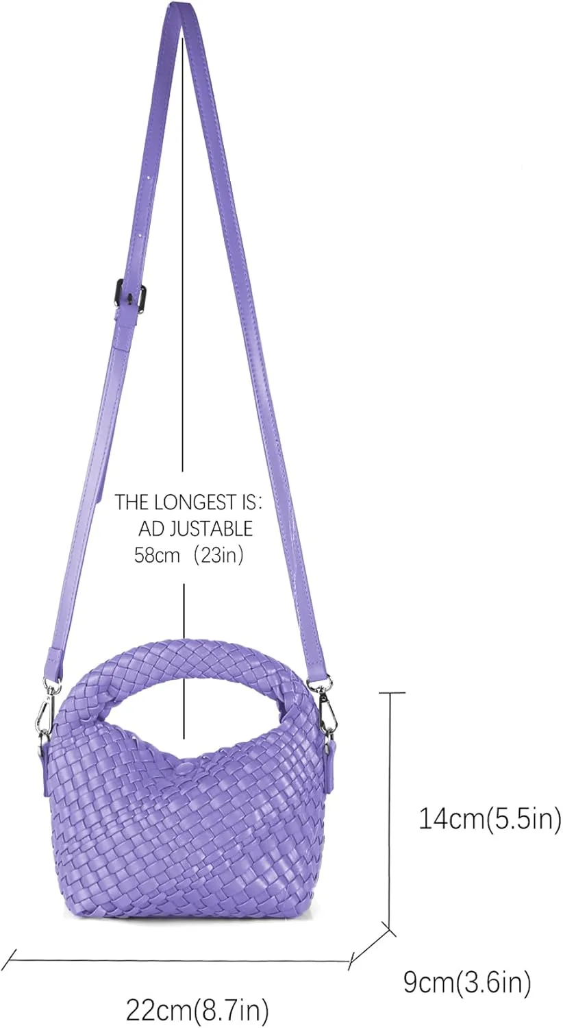 Woven Purse For Women, Small Crossbody Tote Bag with Detachable Shoulder Strap, Girls Top Handle Handbag