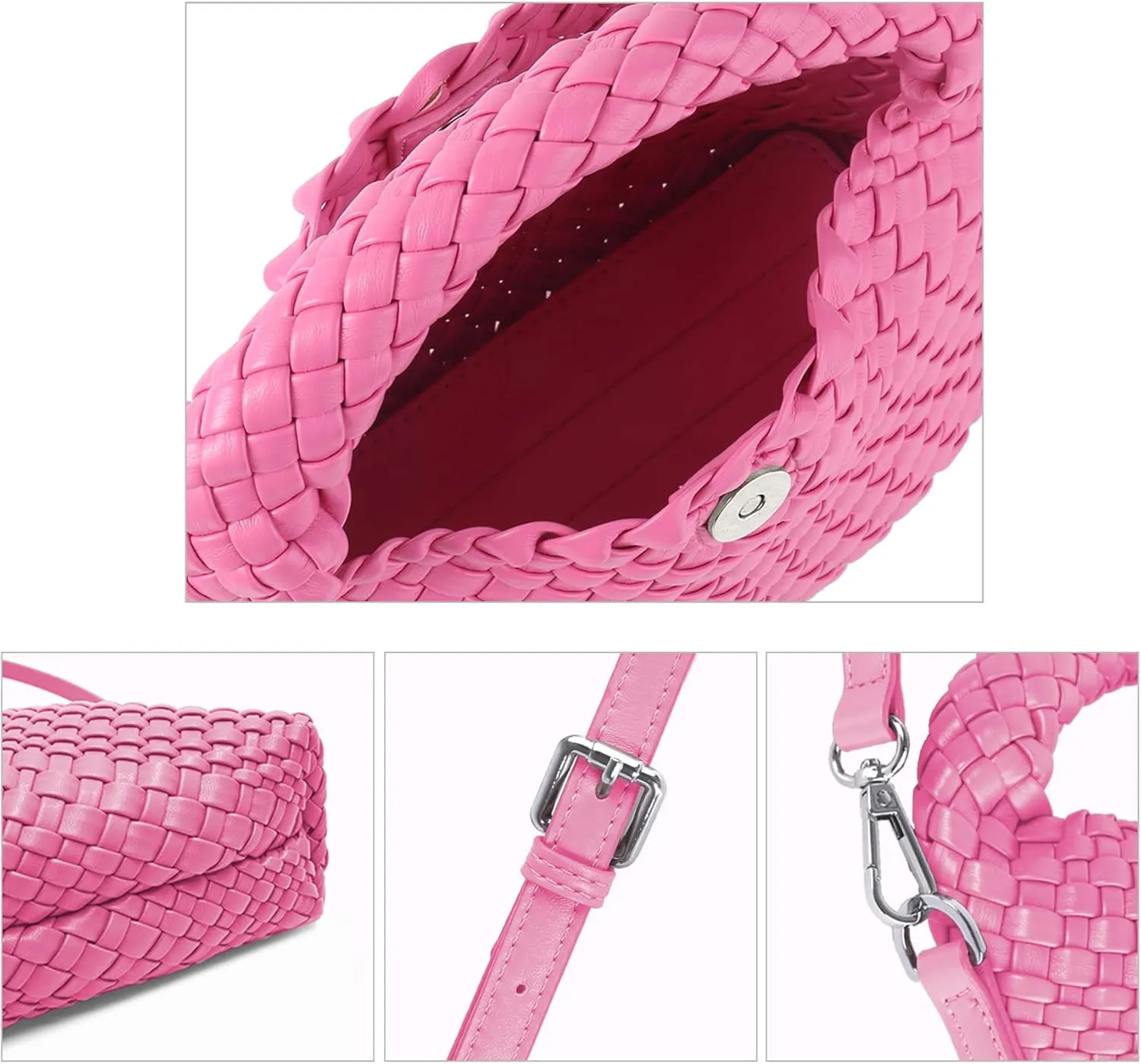 Woven Purse For Women, Small Crossbody Tote Bag with Detachable Shoulder Strap, Girls Top Handle Handbag