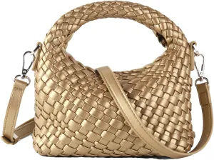 Woven Purse For Women, Small Crossbody Tote Bag with Detachable Shoulder Strap, Girls Top Handle Handbag