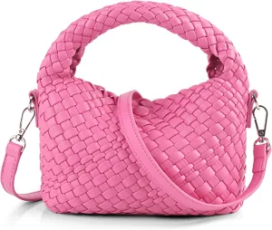 Woven Purse For Women, Small Crossbody Tote Bag with Detachable Shoulder Strap, Girls Top Handle Handbag