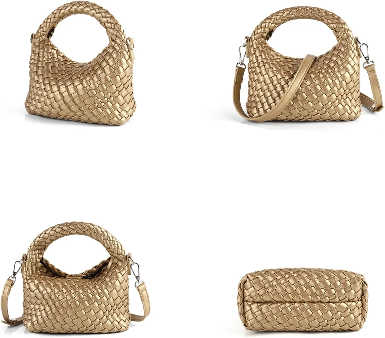 Woven Purse For Women, Small Crossbody Tote Bag with Detachable Shoulder Strap, Girls Top Handle Handbag