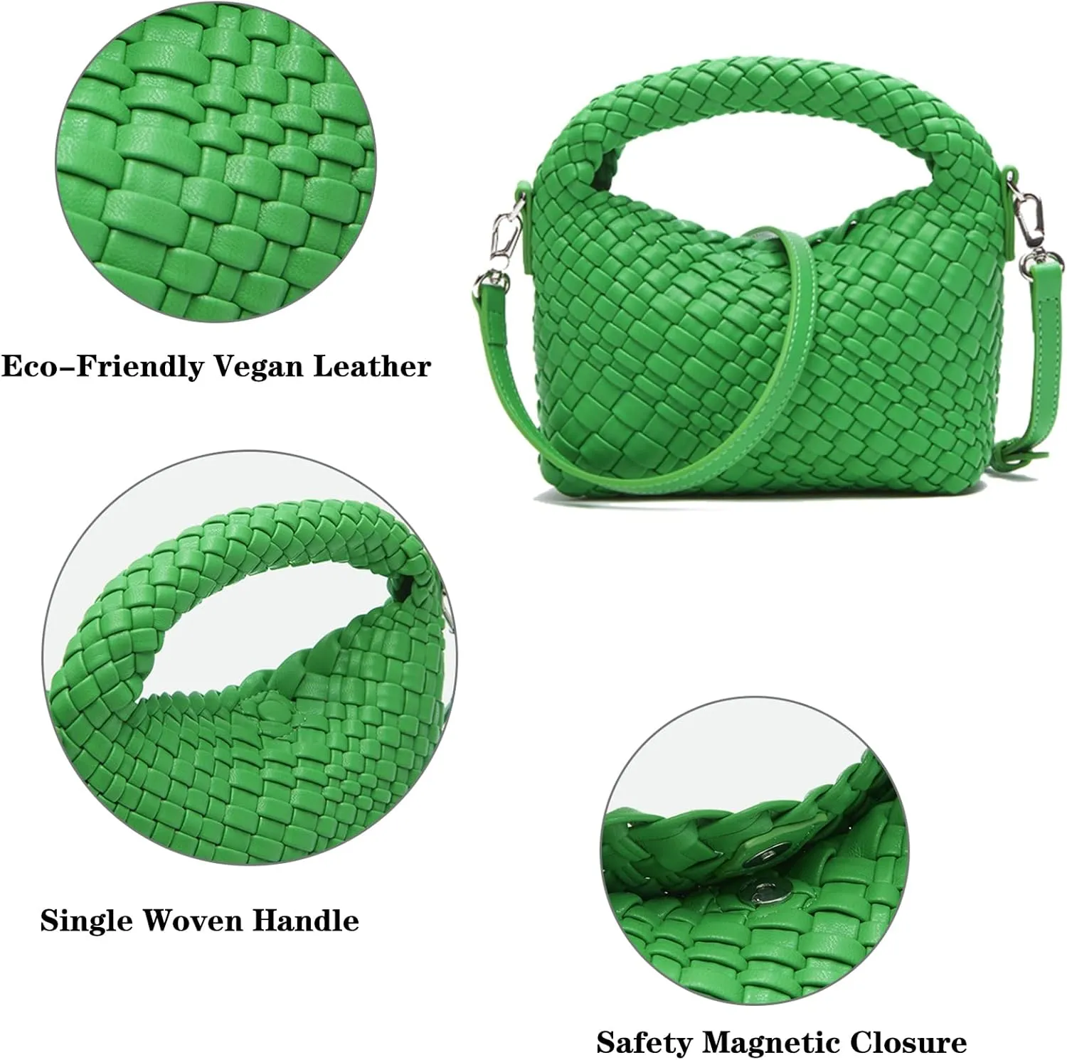 Woven Purse For Women, Small Crossbody Tote Bag with Detachable Shoulder Strap, Girls Top Handle Handbag