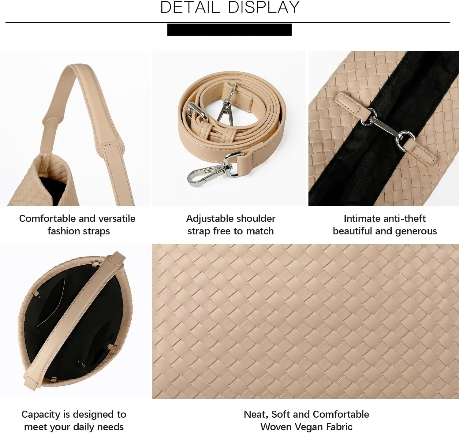 Woven Tote Bag for Women, Lightweight Vegan Leather Crossbody Purse Large shoulder handbag for Travel, Work