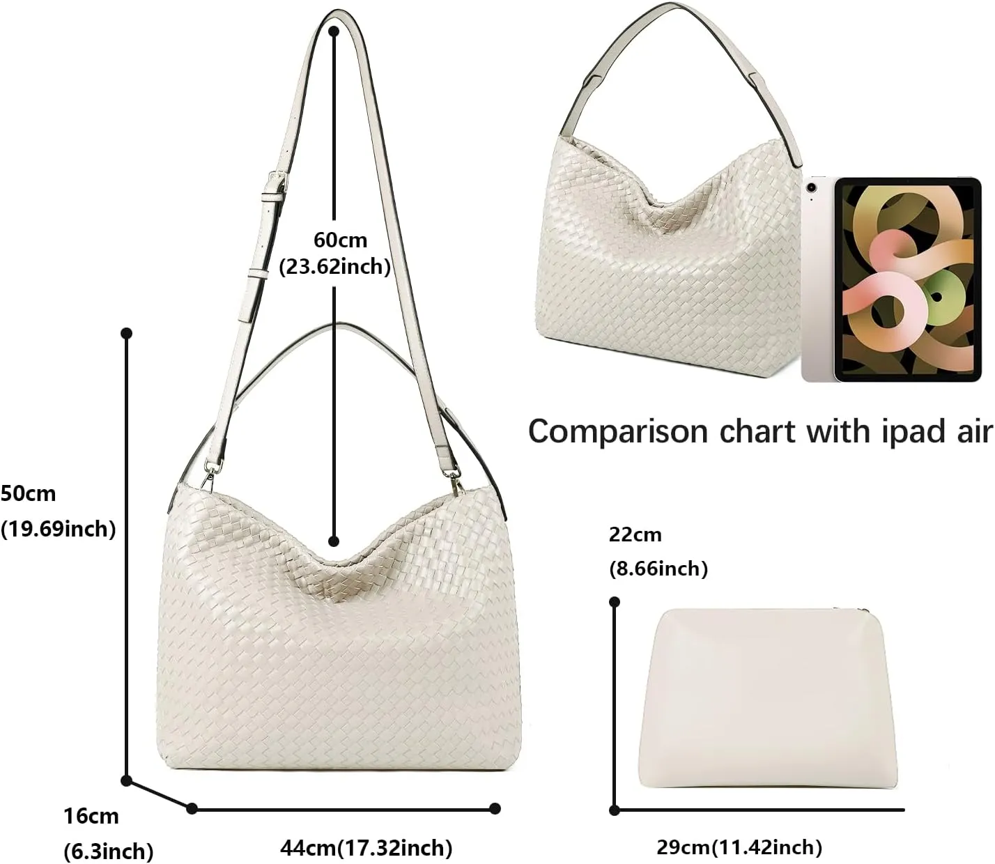 Woven Tote Bag for Women, Lightweight Vegan Leather Crossbody Purse Large shoulder handbag for Travel, Work