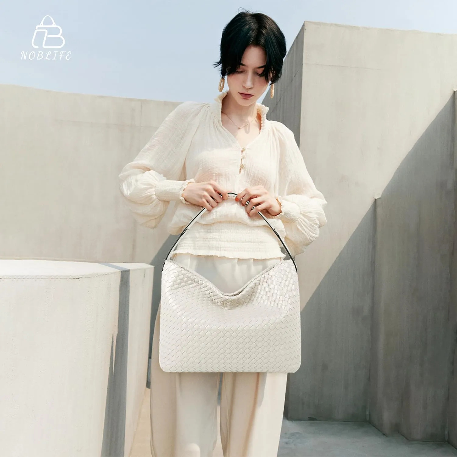 Woven Tote Bag for Women, Lightweight Vegan Leather Crossbody Purse Large shoulder handbag for Travel, Work