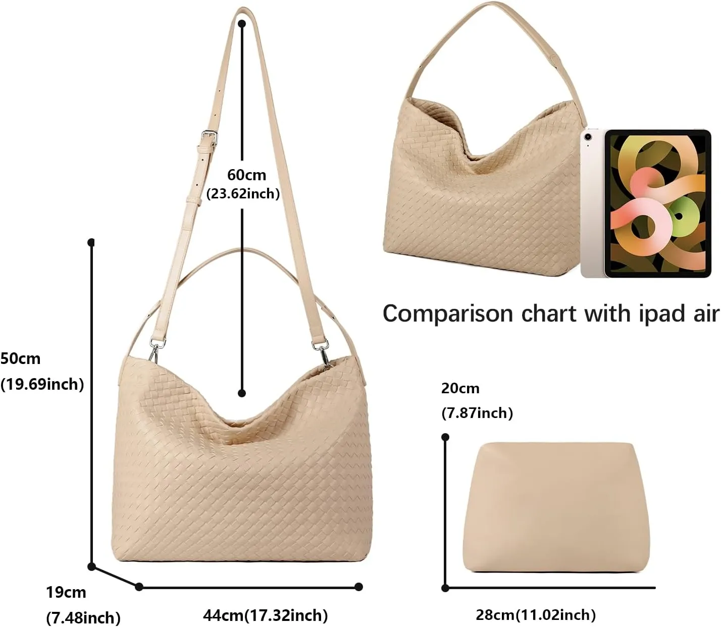 Woven Tote Bag for Women, Lightweight Vegan Leather Crossbody Purse Large shoulder handbag for Travel, Work