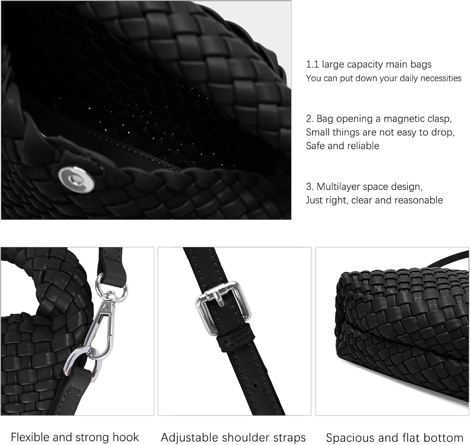 Woven Tote Bag for Women Soft Leather Tote Handbags Fashion Woven Shoulder Bag for Women Daily，Shopping