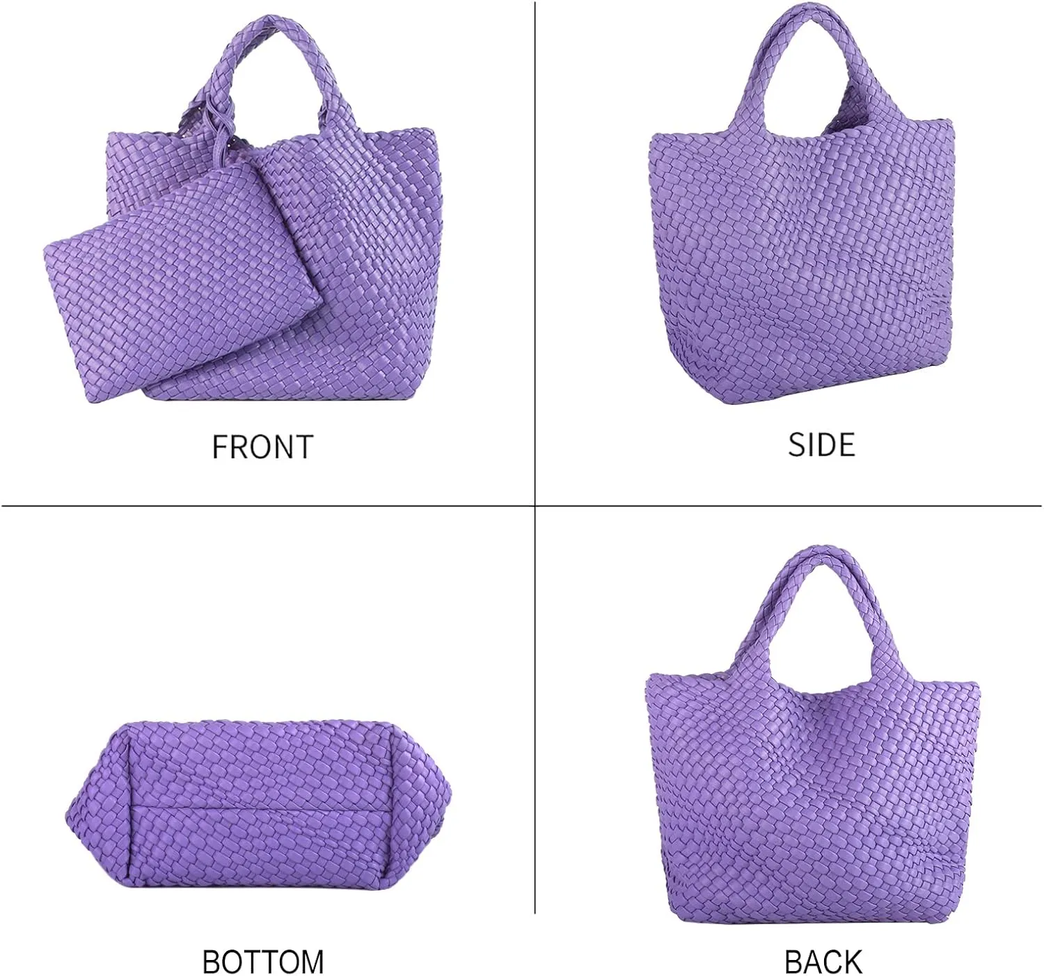 Woven Tote Bag, Women Macaron Soft Leather Weave Handbag Purse Wrist Bag Large Capacity Work Shopping Travel Daily