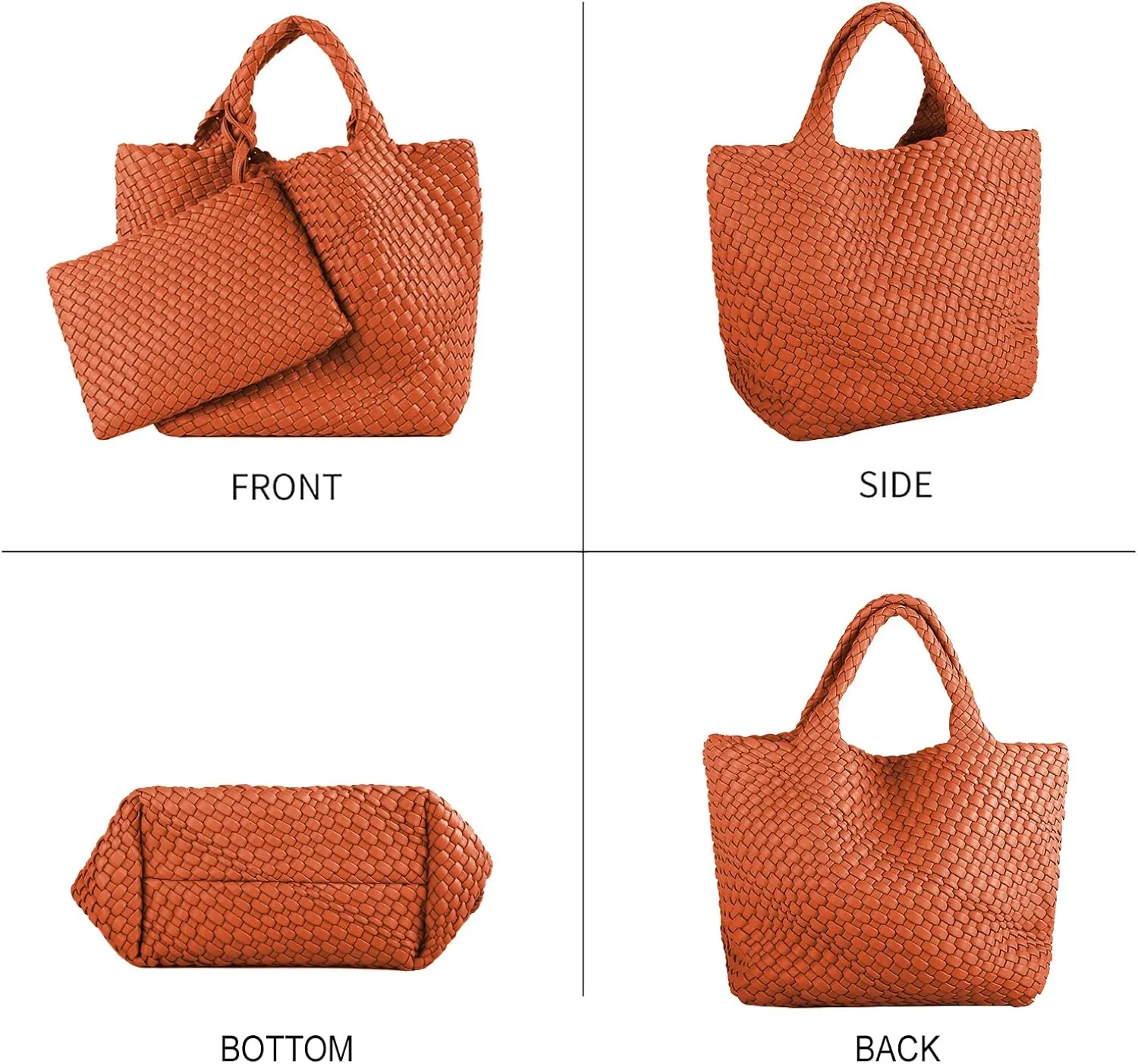 Woven Tote Bag, Women Macaron Soft Leather Weave Handbag Purse Wrist Bag Large Capacity Work Shopping Travel Daily