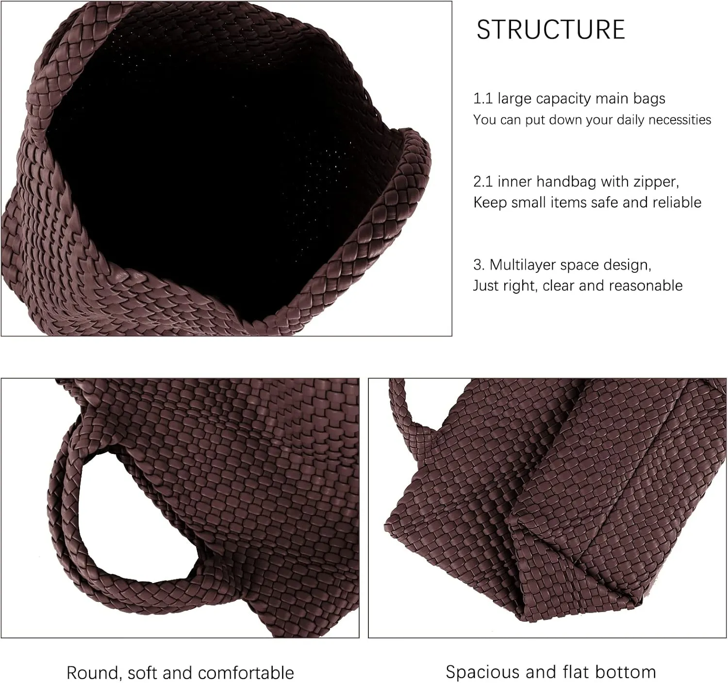 Woven Tote Bag, Women Macaron Soft Leather Weave Handbag Purse Wrist Bag Large Capacity Work Shopping Travel Daily