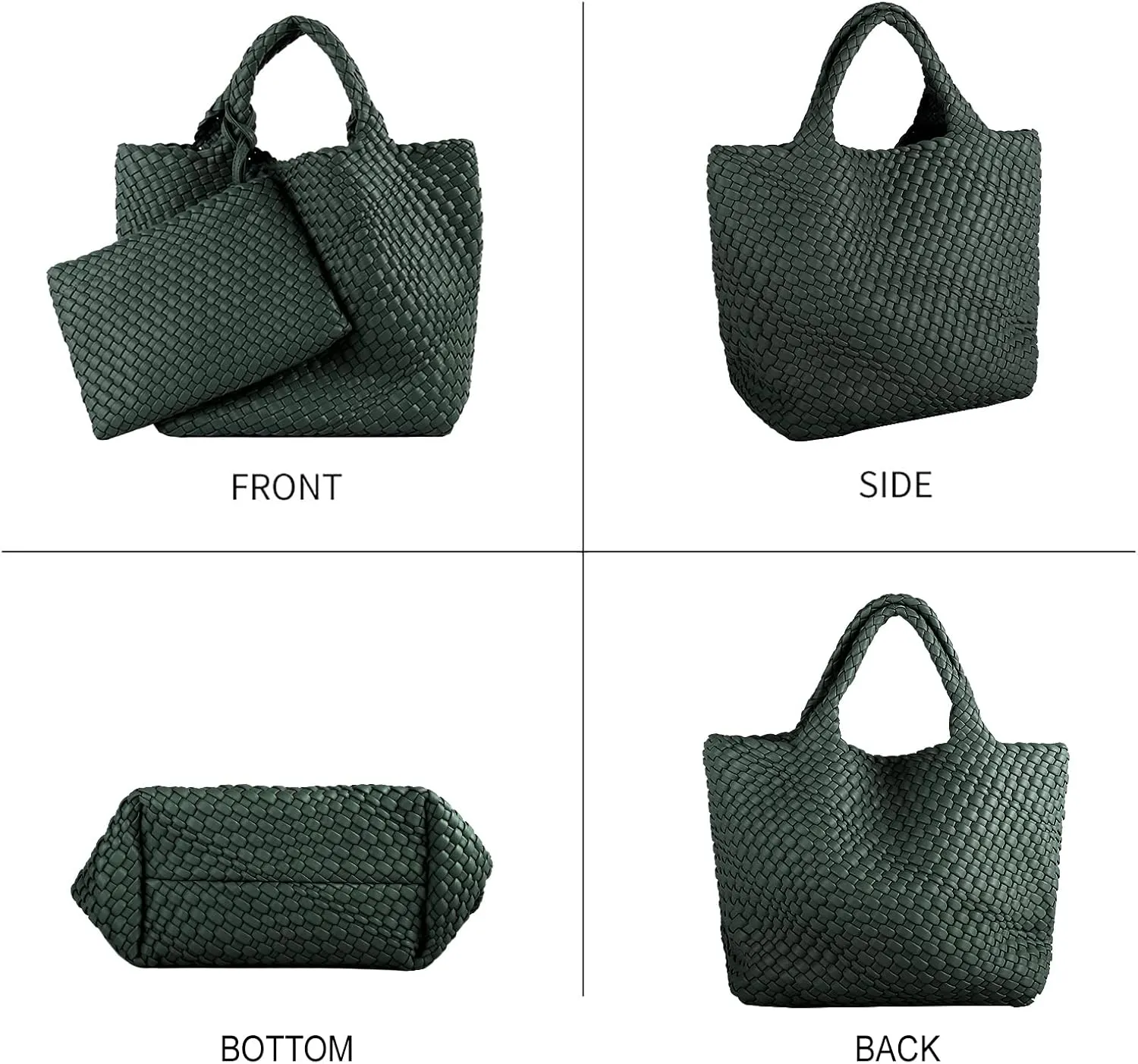 Woven Tote Bag, Women Macaron Soft Leather Weave Handbag Purse Wrist Bag Large Capacity Work Shopping Travel Daily