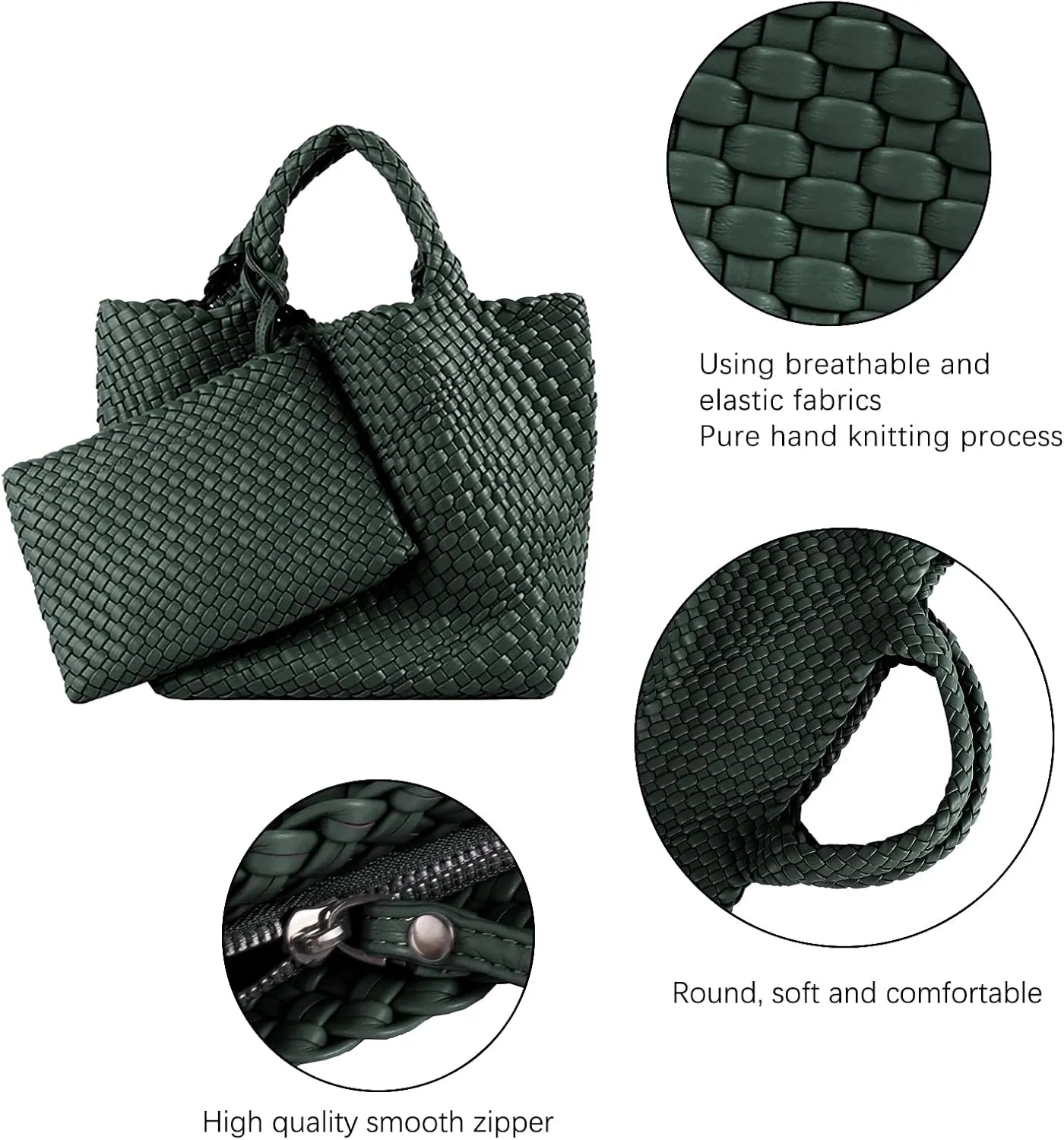 Woven Tote Bag, Women Macaron Soft Leather Weave Handbag Purse Wrist Bag Large Capacity Work Shopping Travel Daily