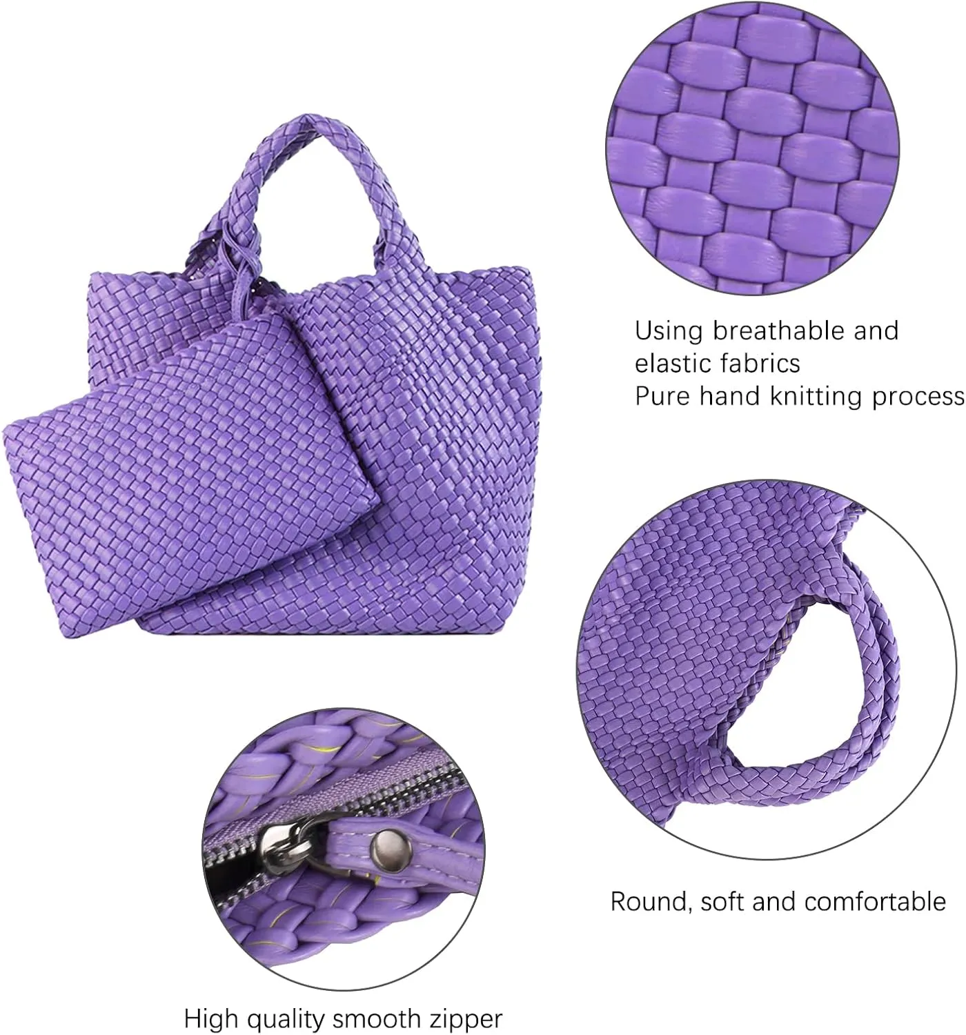 Woven Tote Bag, Women Macaron Soft Leather Weave Handbag Purse Wrist Bag Large Capacity Work Shopping Travel Daily