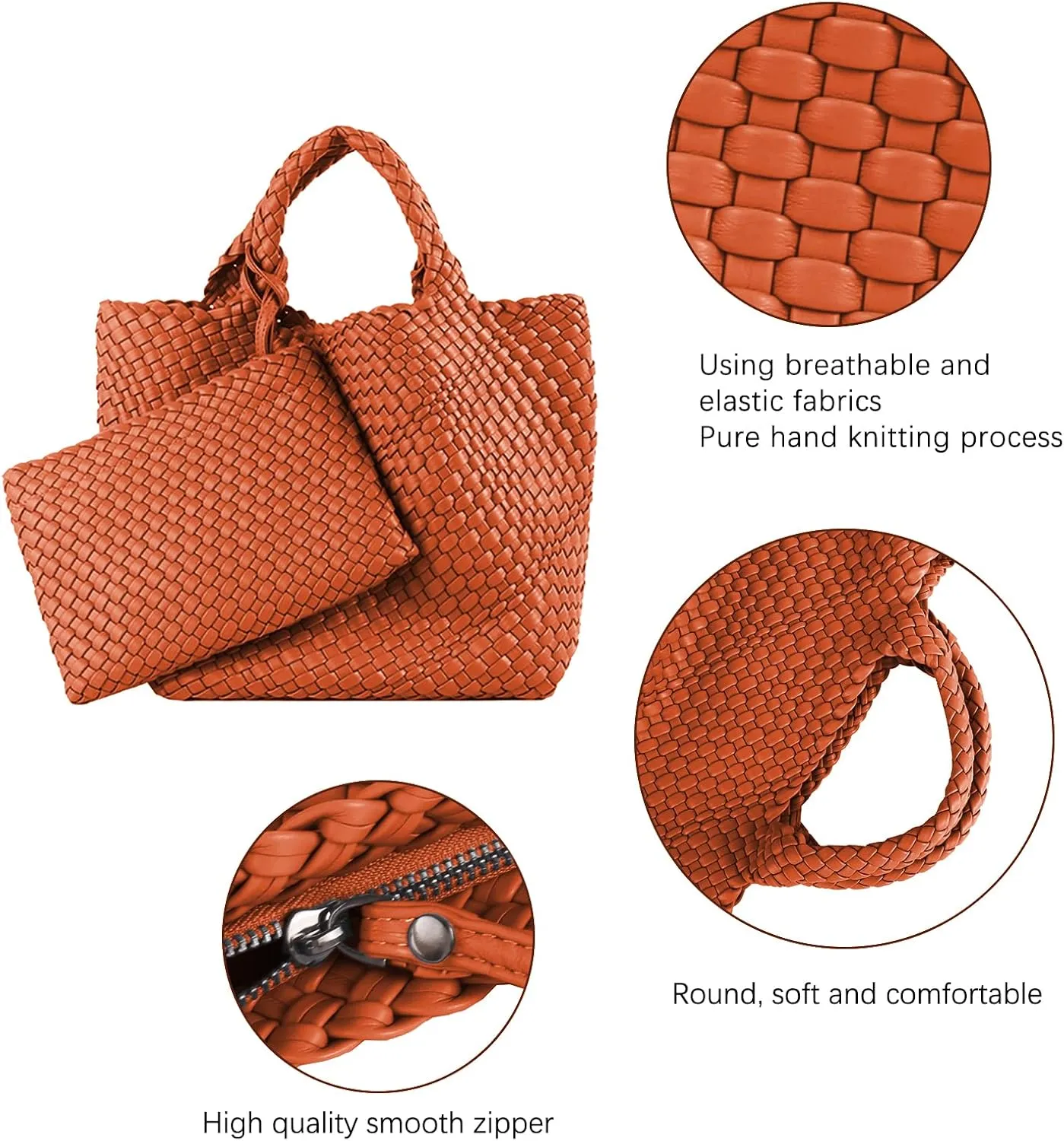 Woven Tote Bag, Women Macaron Soft Leather Weave Handbag Purse Wrist Bag Large Capacity Work Shopping Travel Daily