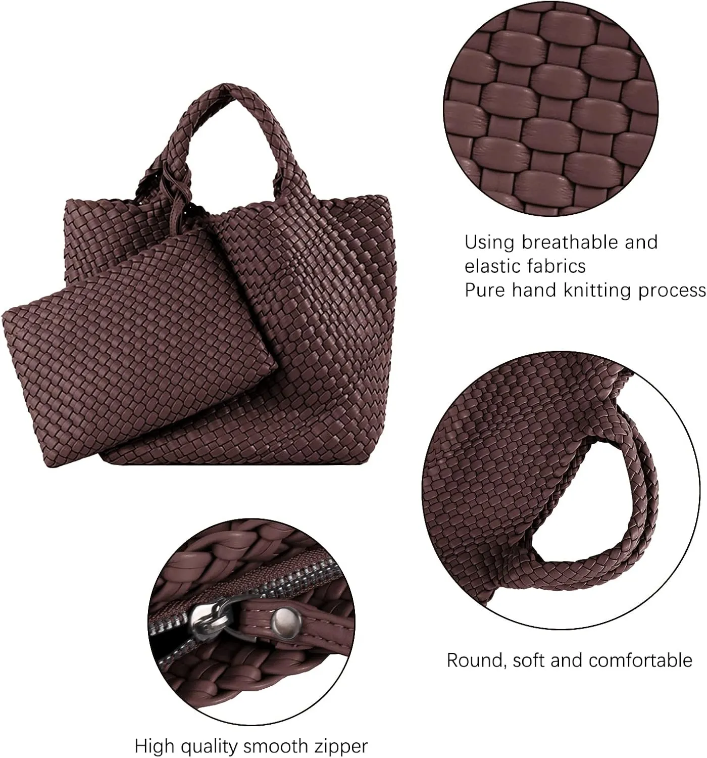 Woven Tote Bag, Women Macaron Soft Leather Weave Handbag Purse Wrist Bag Large Capacity Work Shopping Travel Daily