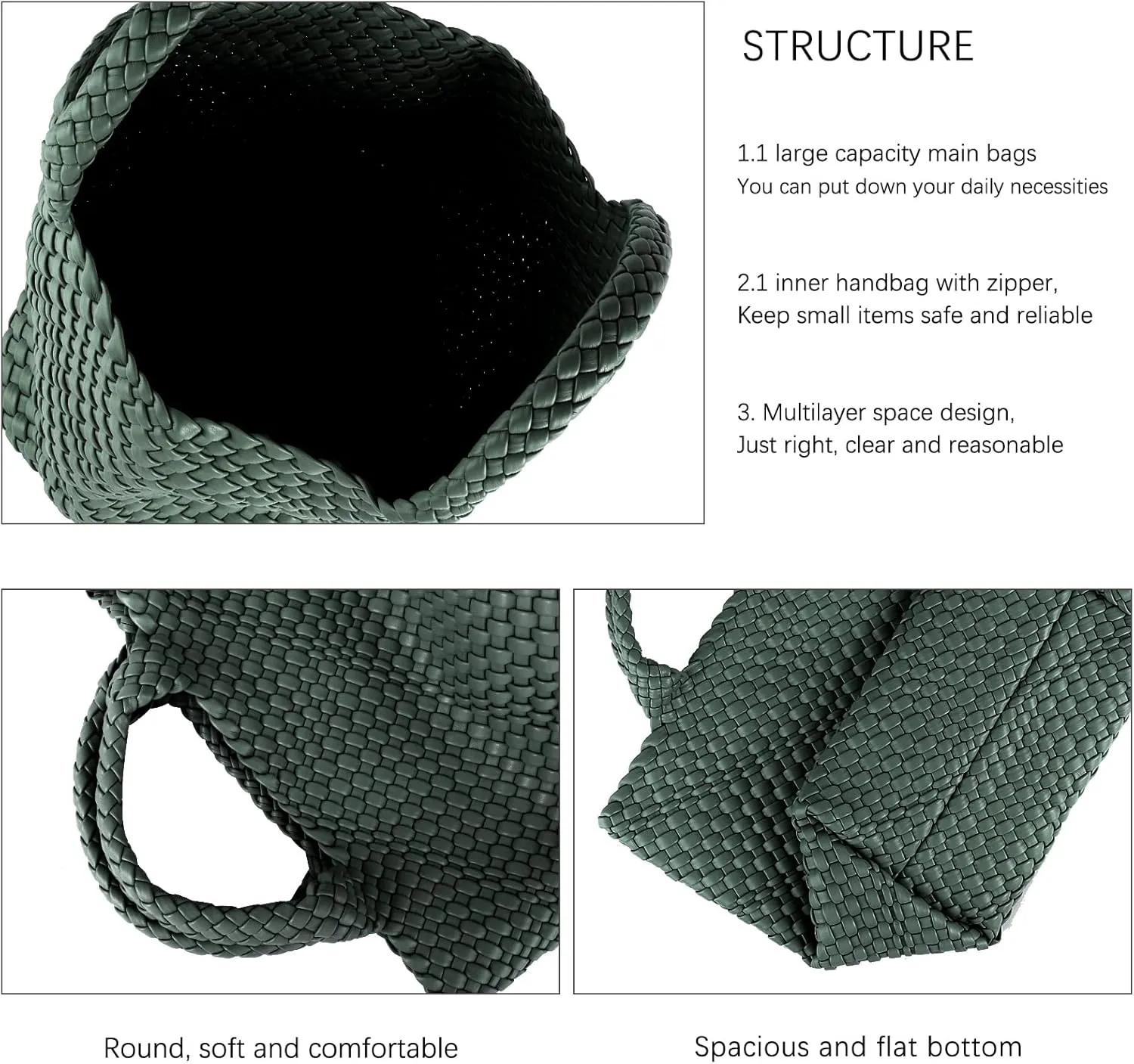 Woven Tote Bag, Women Macaron Soft Leather Weave Handbag Purse Wrist Bag Large Capacity Work Shopping Travel Daily