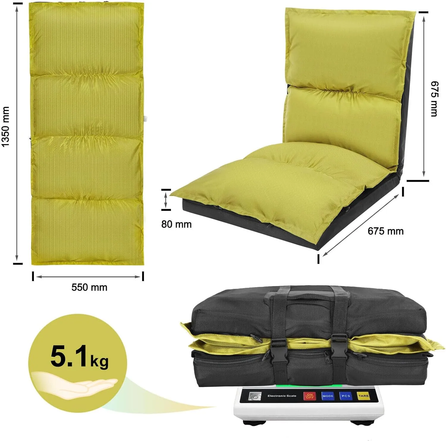 XK Foldable Camping Floor Lounge Padded Chair Couch for Outdoor Travel