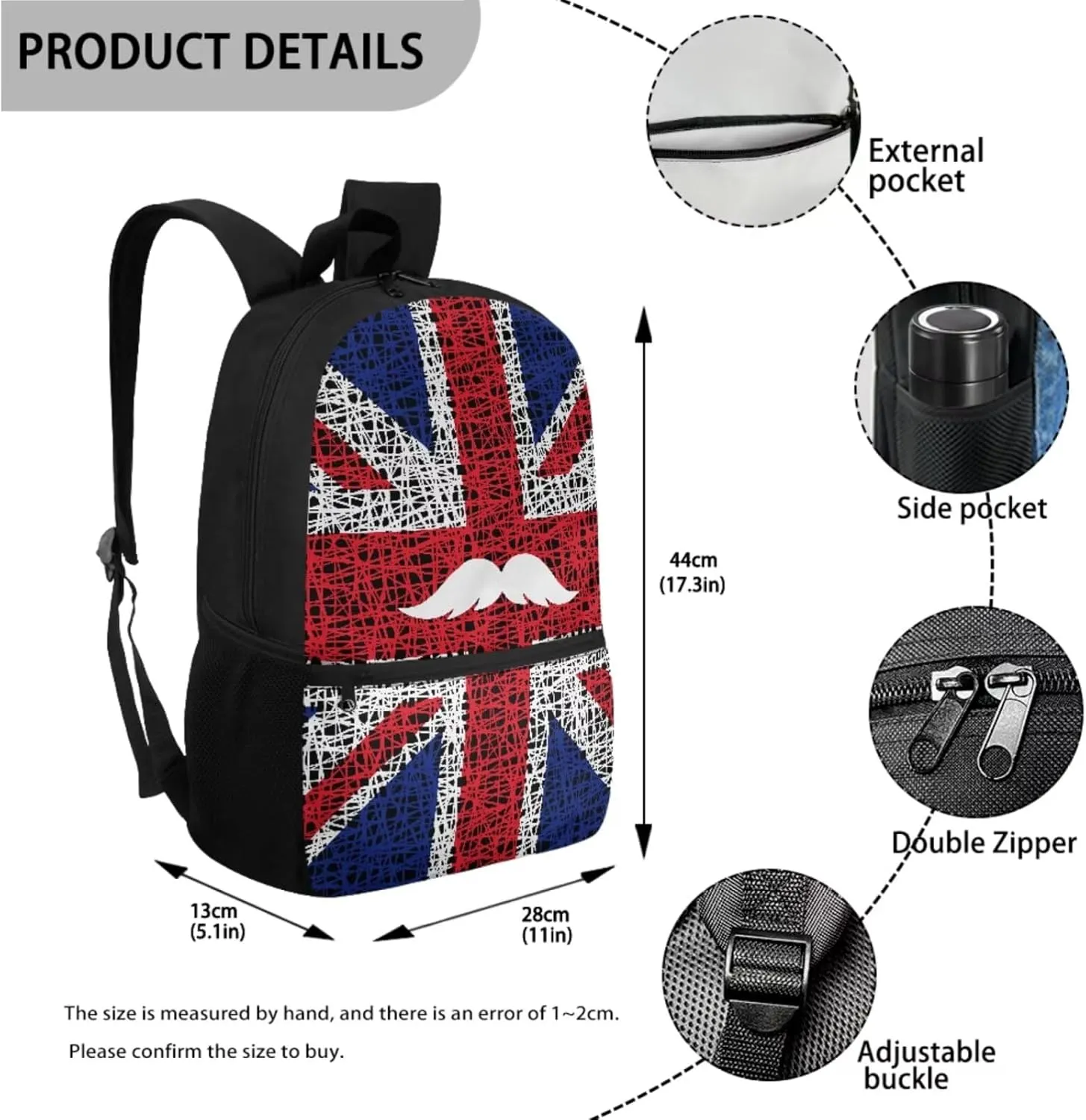 Xoenoiee UK Flag Mesh Pattern Backpack Set with 17in Backpack Lunch Bag & Pencil Case, Schoolbag Sets for Boy Girl Students for School Travel Picnic