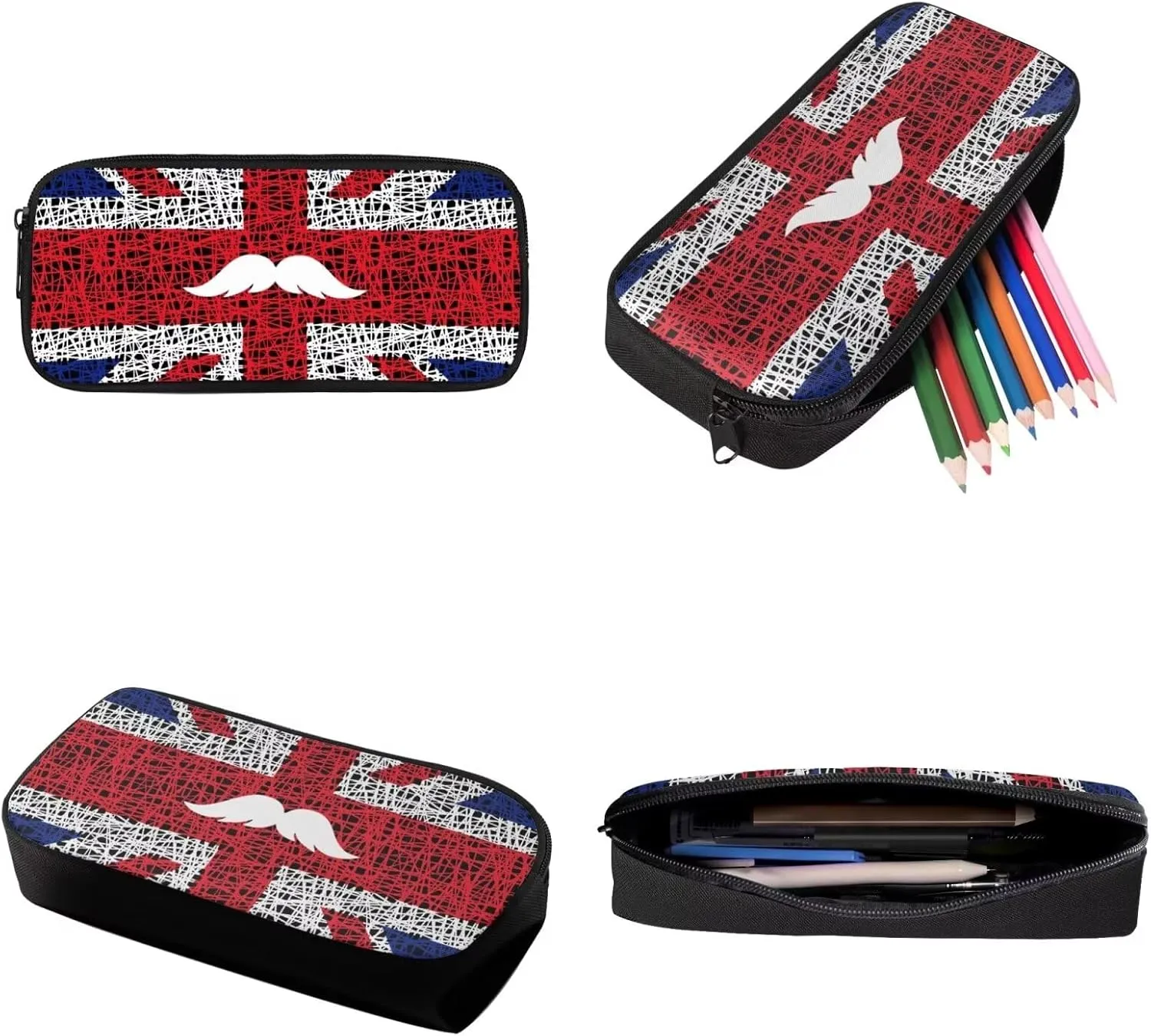 Xoenoiee UK Flag Mesh Pattern Backpack Set with 17in Backpack Lunch Bag & Pencil Case, Schoolbag Sets for Boy Girl Students for School Travel Picnic