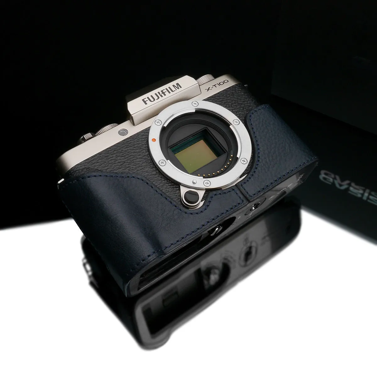 XS-CHXT100NV Leather Navy Camera Half Case w/ Capfix for Fujifilm X-T100