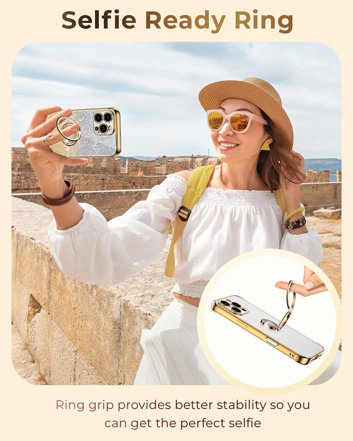 XYZ for iPhone 16 Pro Case with Stand, Phone Case with Double Ring Kickstand, Women Girls Cute Love-Heart Luxury Bling Protective Case Heart for iPhone 16 Pro 6.3 inch, Gold